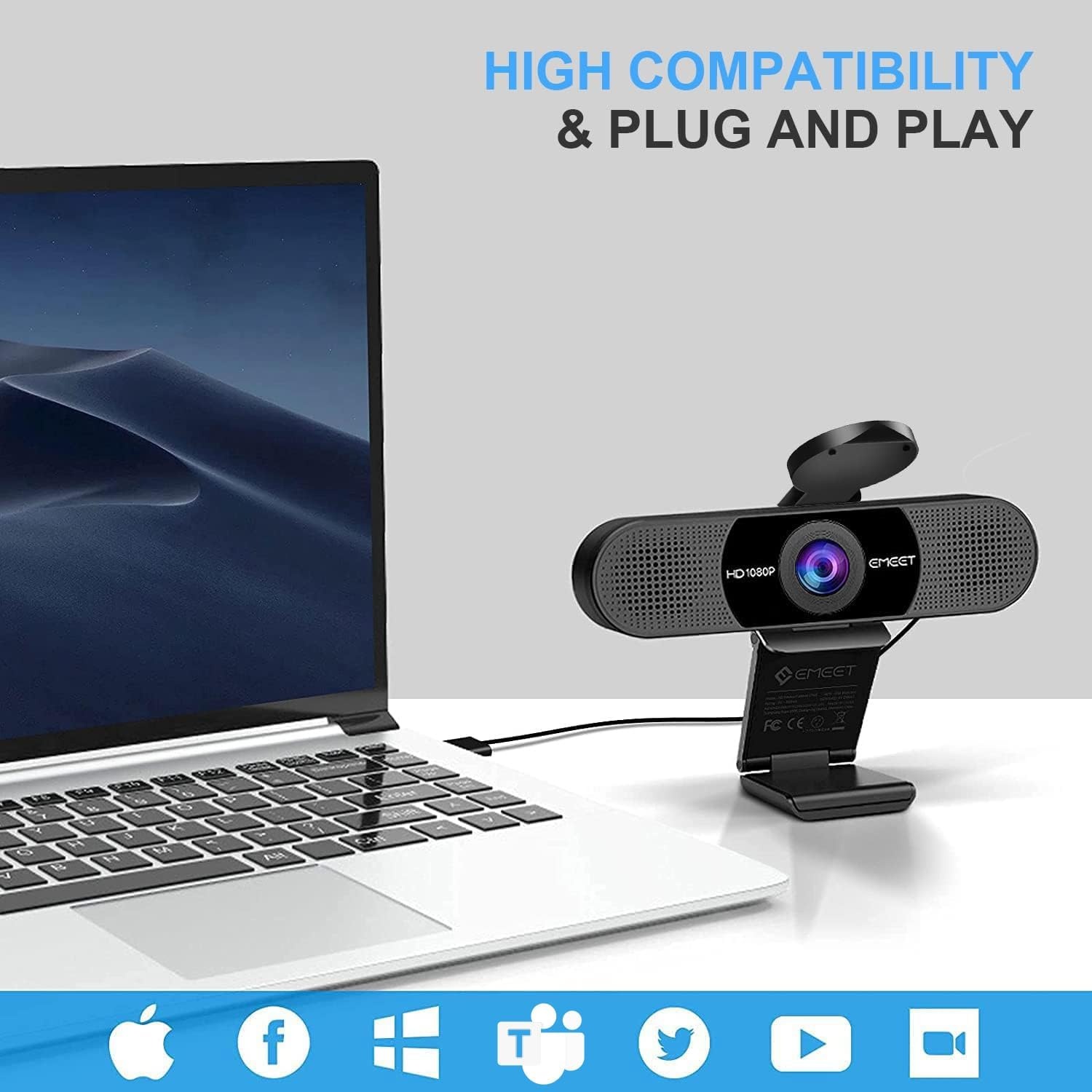 image:imageEMEET 1080P Webcam with Microphone C960 Web Camera 2 Mics Streaming Webcam 90FOV Computer Camera Plug and Play USB Web Cam for Online CallingConferencing ZoomTeamsFacetimeYouTube LaptopPCClear 1080P w 90 Wide FOV