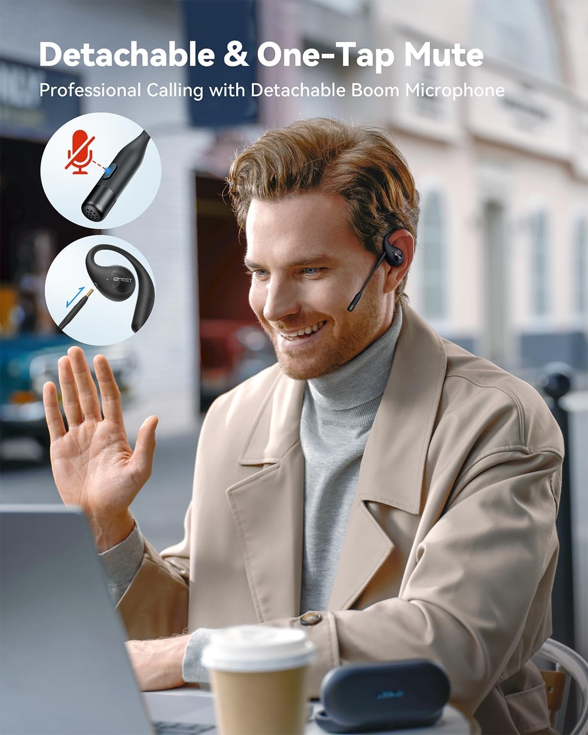 image:imageEMEET Airflow Open Ear Headphones with Mic Zoom Certified True Wireless Headsets with Detachable Microphone ENCVoiceCore 20 Noise Cancelling Bluetooth 53 MultiPoint Wireless Earbuds for WorkAirFlowBlack