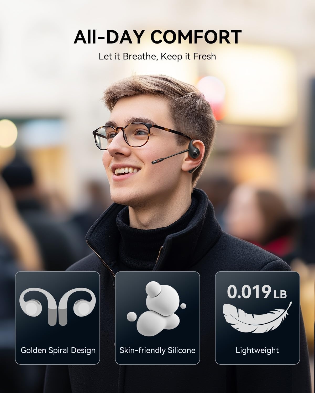 image:imageEMEET Airflow Open Ear Headphones with Mic Zoom Certified True Wireless Headsets with Detachable Microphone ENCVoiceCore 20 Noise Cancelling Bluetooth 53 MultiPoint Wireless Earbuds for WorkAirFlow Zoom