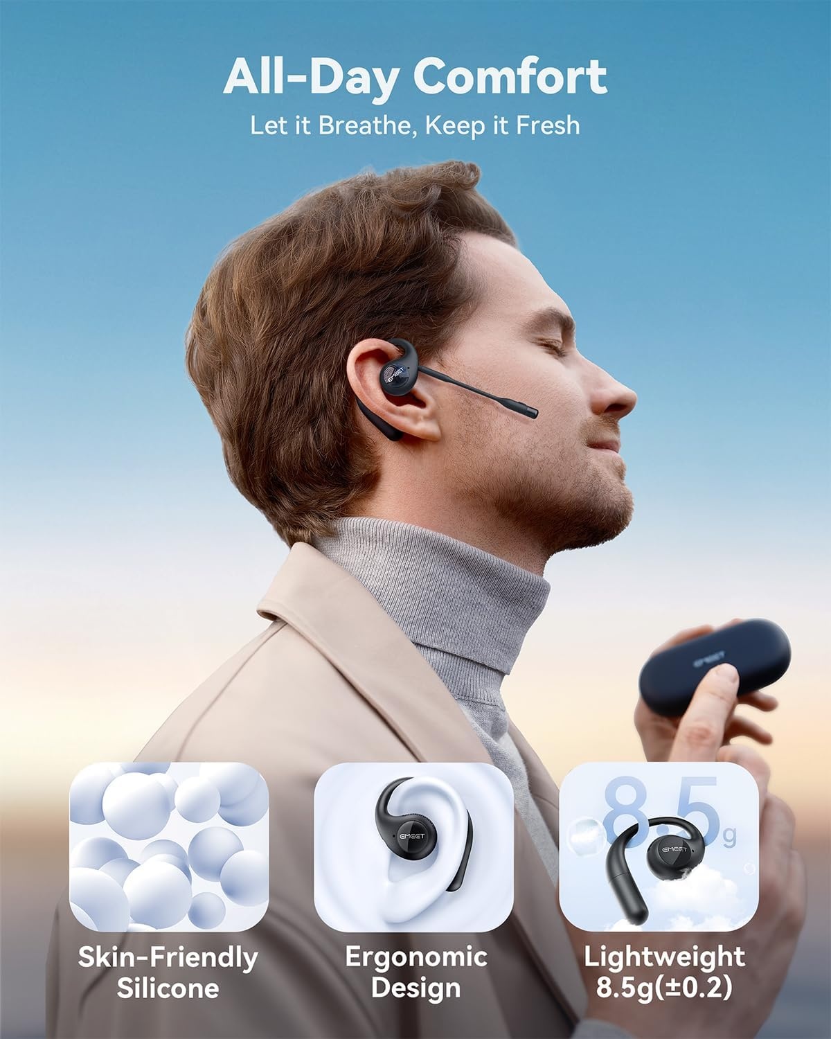 image:imageEMEET Airflow Open Ear Headphones with Mic Zoom Certified True Wireless Headsets with Detachable Microphone ENCVoiceCore 20 Noise Cancelling Bluetooth 53 MultiPoint Wireless Earbuds for WorkAirFlowBlack
