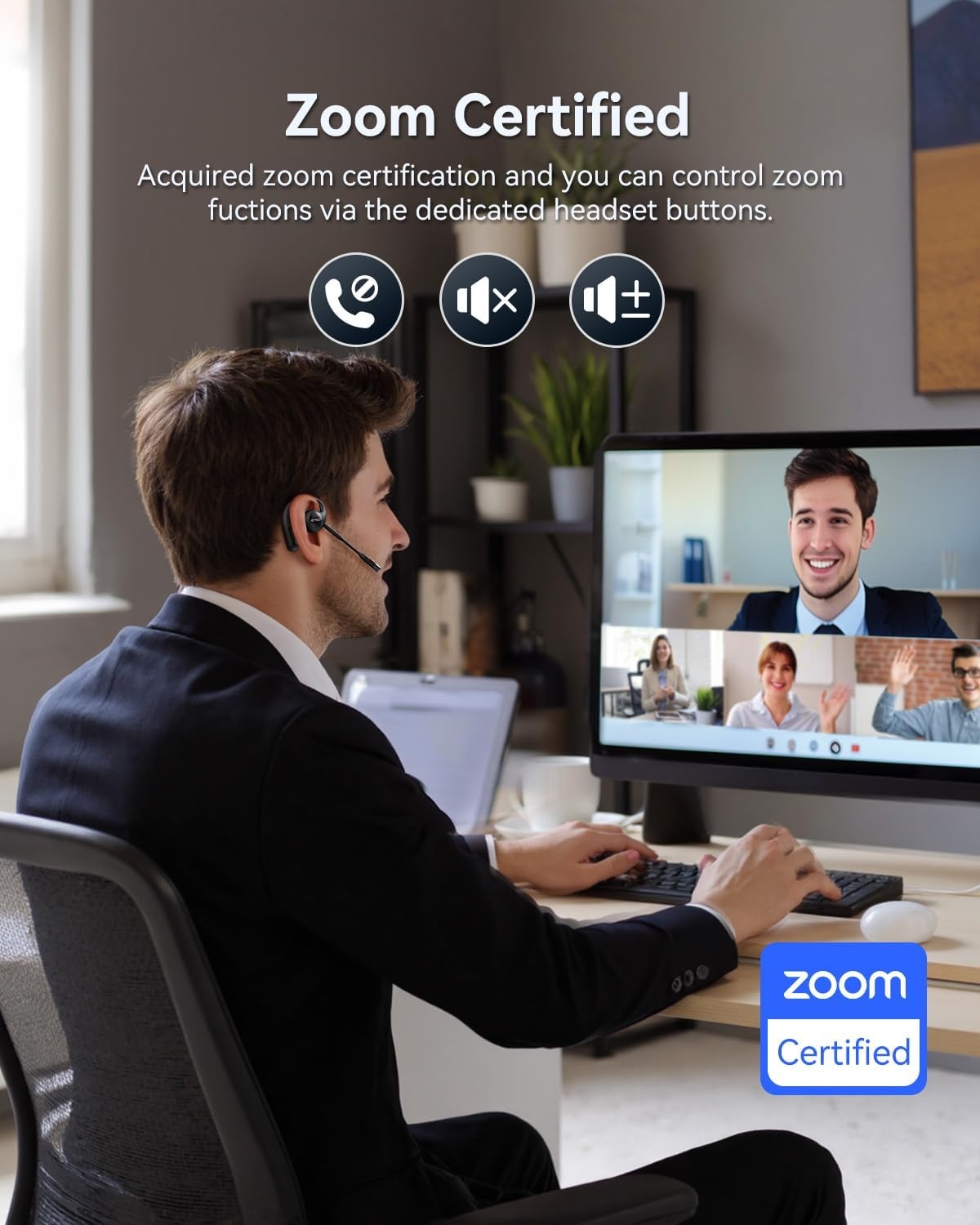 image:imageEMEET Airflow Open Ear Headphones with Mic Zoom Certified True Wireless Headsets with Detachable Microphone ENCVoiceCore 20 Noise Cancelling Bluetooth 53 MultiPoint Wireless Earbuds for WorkAirFlow Zoom