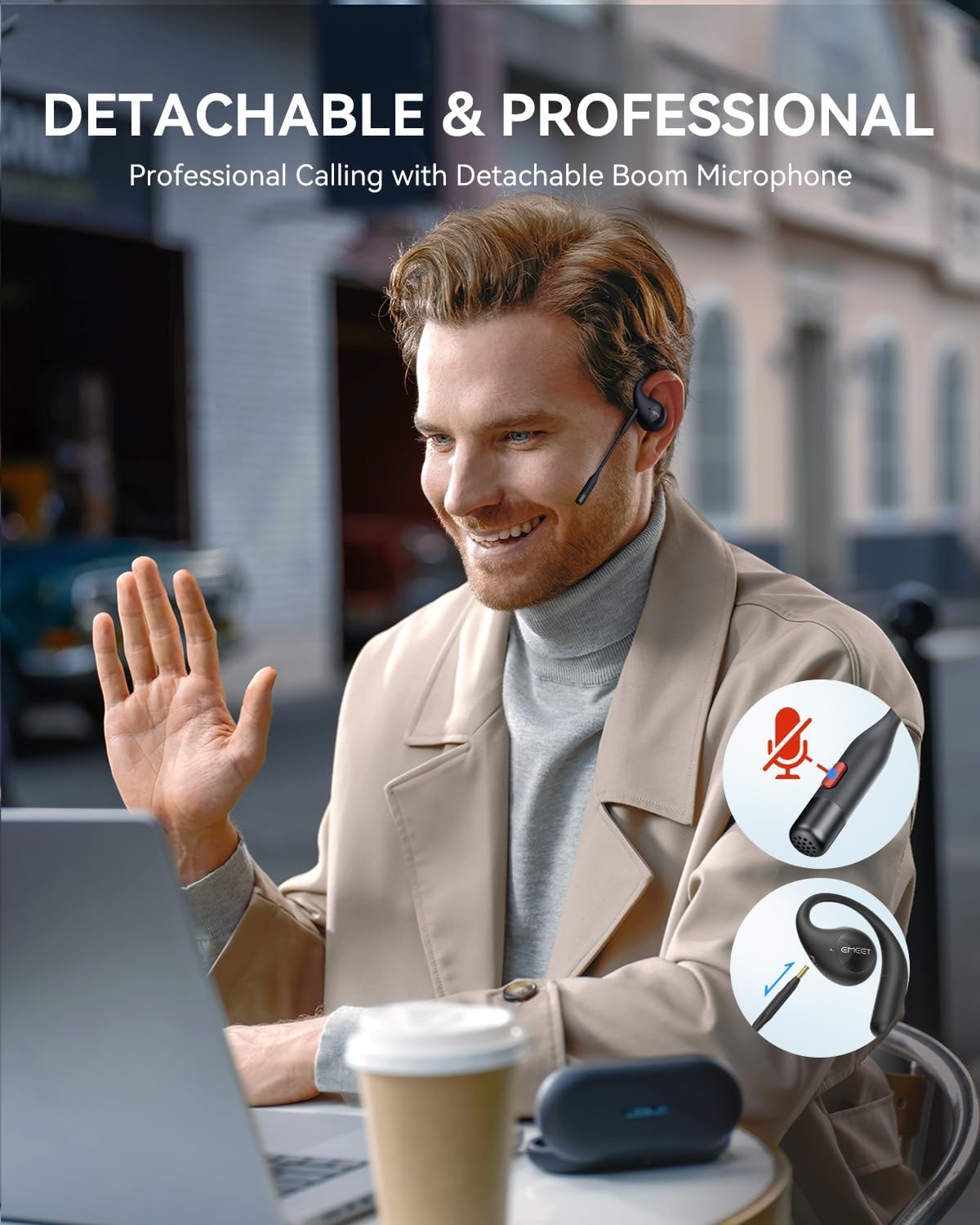 image:imageEMEET Airflow Open Ear Headphones with Mic Zoom Certified True Wireless Headsets with Detachable Microphone ENCVoiceCore 20 Noise Cancelling Bluetooth 53 MultiPoint Wireless Earbuds for WorkAirFlow Zoom