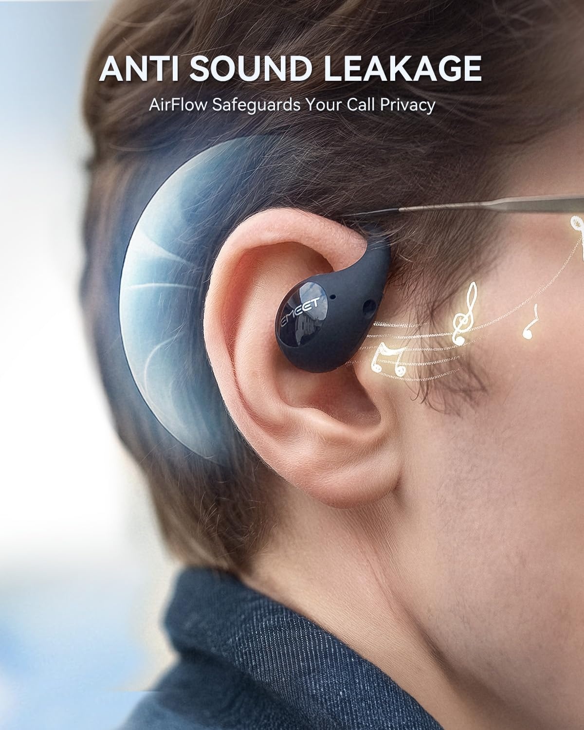 image:imageEMEET Airflow Open Ear Headphones with Mic Zoom Certified True Wireless Headsets with Detachable Microphone ENCVoiceCore 20 Noise Cancelling Bluetooth 53 MultiPoint Wireless Earbuds for WorkAirFlow Zoom