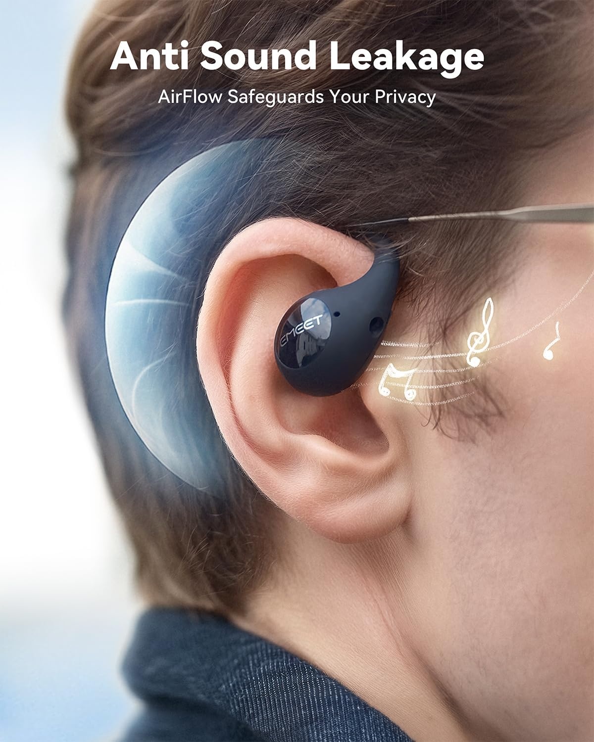 image:imageEMEET Airflow Open Ear Headphones with Mic Zoom Certified True Wireless Headsets with Detachable Microphone ENCVoiceCore 20 Noise Cancelling Bluetooth 53 MultiPoint Wireless Earbuds for WorkAirFlowBlack