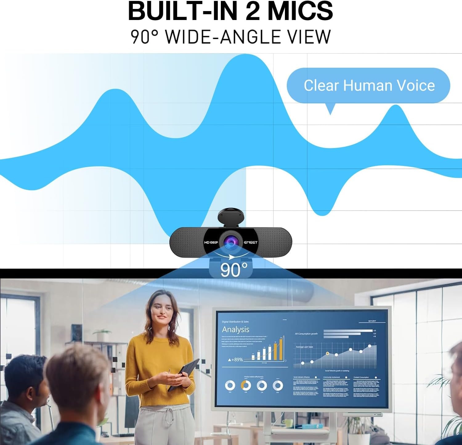 image:imageEMEET C960 1080P Webcam with Microphone 2 Mics 90 FOV USB TypeA amp AtoC Adapter Fixed Focus PlugampPlay Computer Camera for ZoomTeamsFacetimeYouTubeGoogle MeetSwitch 2 Camera 2025 Version1080P Tripod