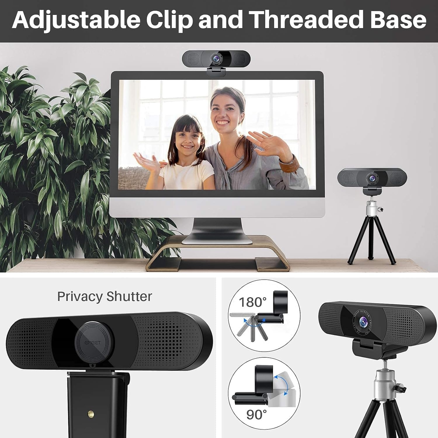 image:imageEMEET C980 PRO 3in1 1080P Webcam with Microphone and Speaker 6098 Wide Angle Webcam w 4 Noise Cancel Mics 2 Speakers Auto Low Light Correction WCover USB Camera for Online ConferenceClass1080P with 4Mics 2Speakers