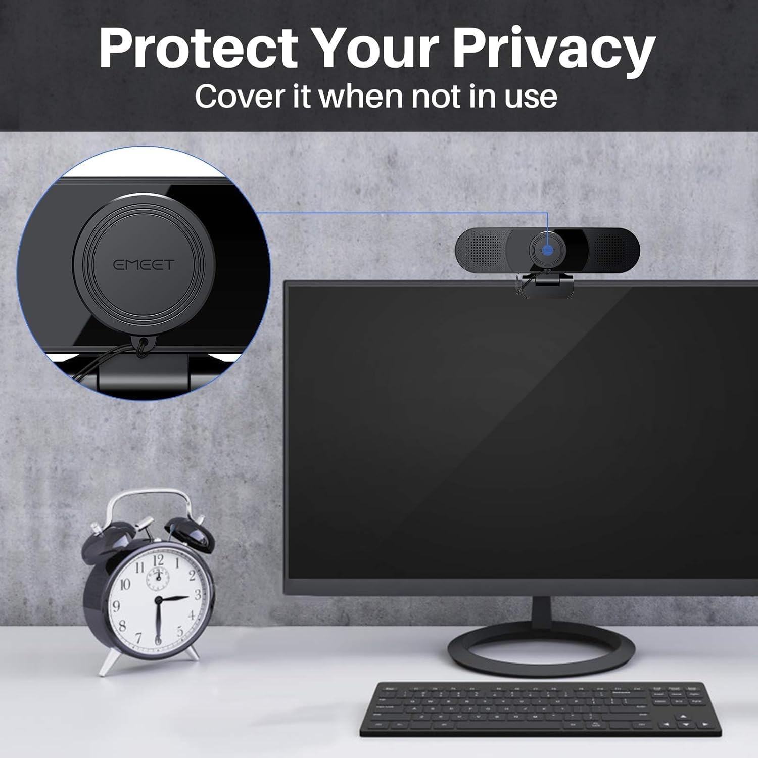 image:imageEMEET C980 PRO 3in1 1080P Webcam with Microphone and Speaker 6098 Wide Angle Webcam w 4 Noise Cancel Mics 2 Speakers Auto Low Light Correction WCover USB Camera for Online ConferenceClass1080P with 4Mics 2Speakers
