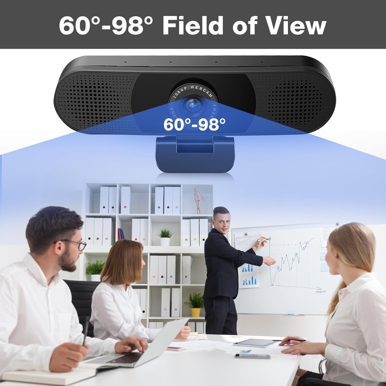 image:imageEMEET C980 PRO 3in1 1080P Webcam with Microphone and Speaker 6098 Wide Angle Webcam w 4 Noise Cancel Mics 2 Speakers Auto Low Light Correction WCover USB Camera for Online ConferenceClass1080P with 4Mics 2Speakers