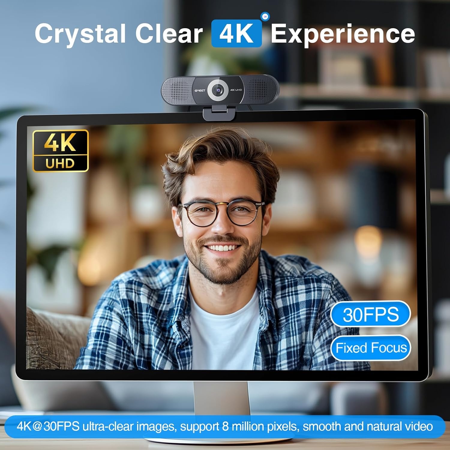 image:imageEMEET C980 PRO 3in1 1080P Webcam with Microphone and Speaker 6098 Wide Angle Webcam w 4 Noise Cancel Mics 2 Speakers Auto Low Light Correction WCover USB Camera for Online ConferenceClass4K with 4Mics 2Speakers