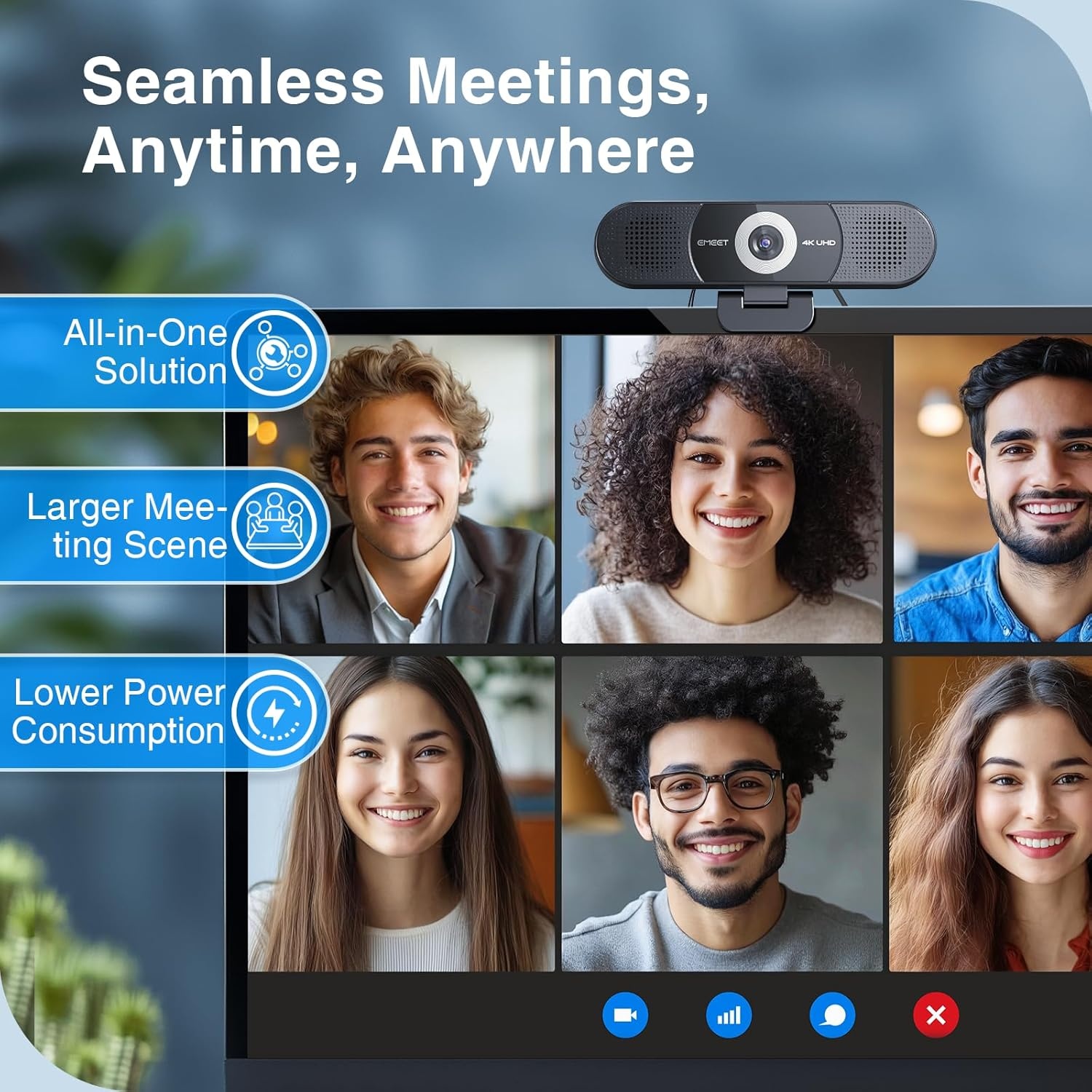 image:imageEMEET C980 PRO 3in1 1080P Webcam with Microphone and Speaker 6098 Wide Angle Webcam w 4 Noise Cancel Mics 2 Speakers Auto Low Light Correction WCover USB Camera for Online ConferenceClass4K with 4Mics 2Speakers
