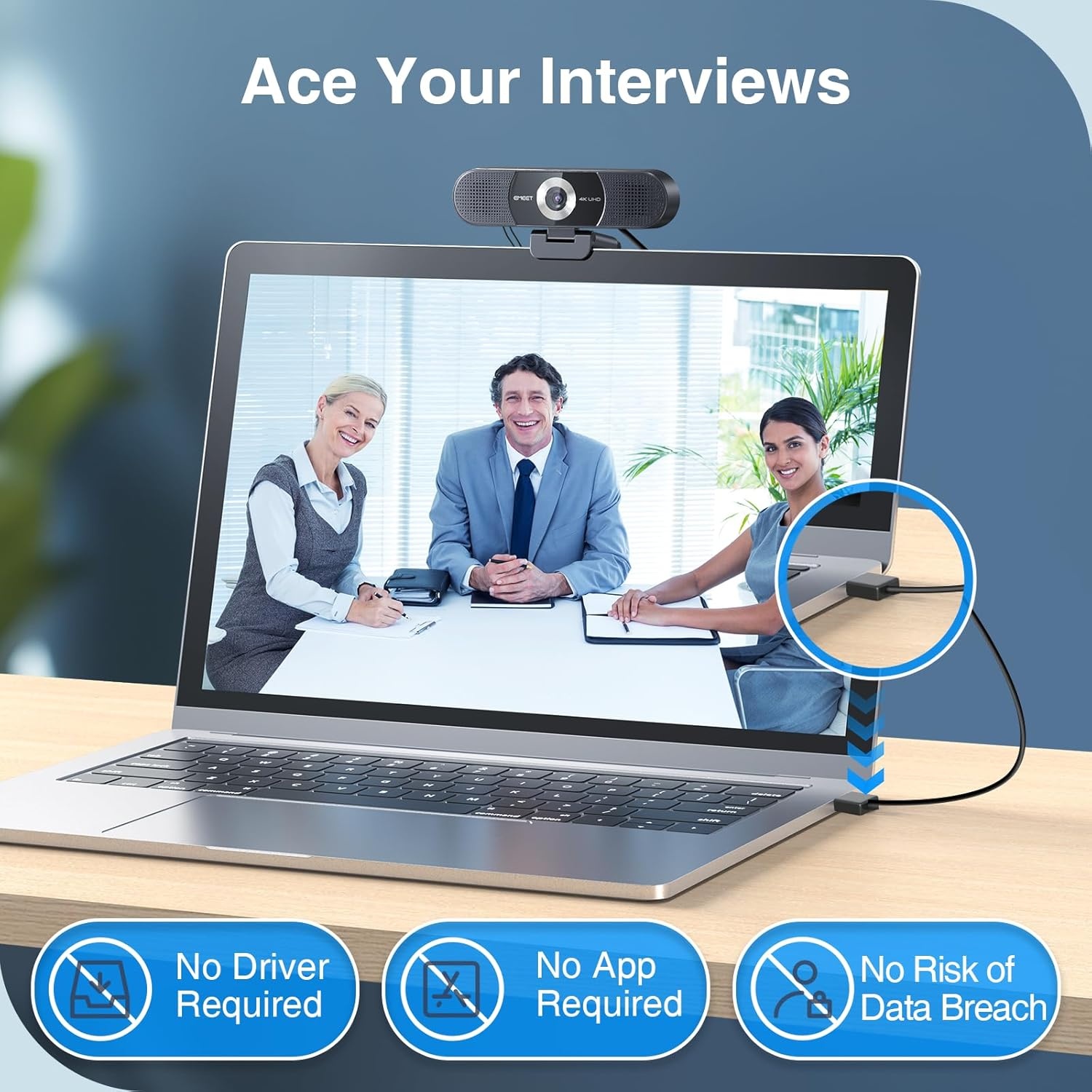image:imageEMEET C980 PRO 3in1 1080P Webcam with Microphone and Speaker 6098 Wide Angle Webcam w 4 Noise Cancel Mics 2 Speakers Auto Low Light Correction WCover USB Camera for Online ConferenceClass4K with 4Mics 2Speakers