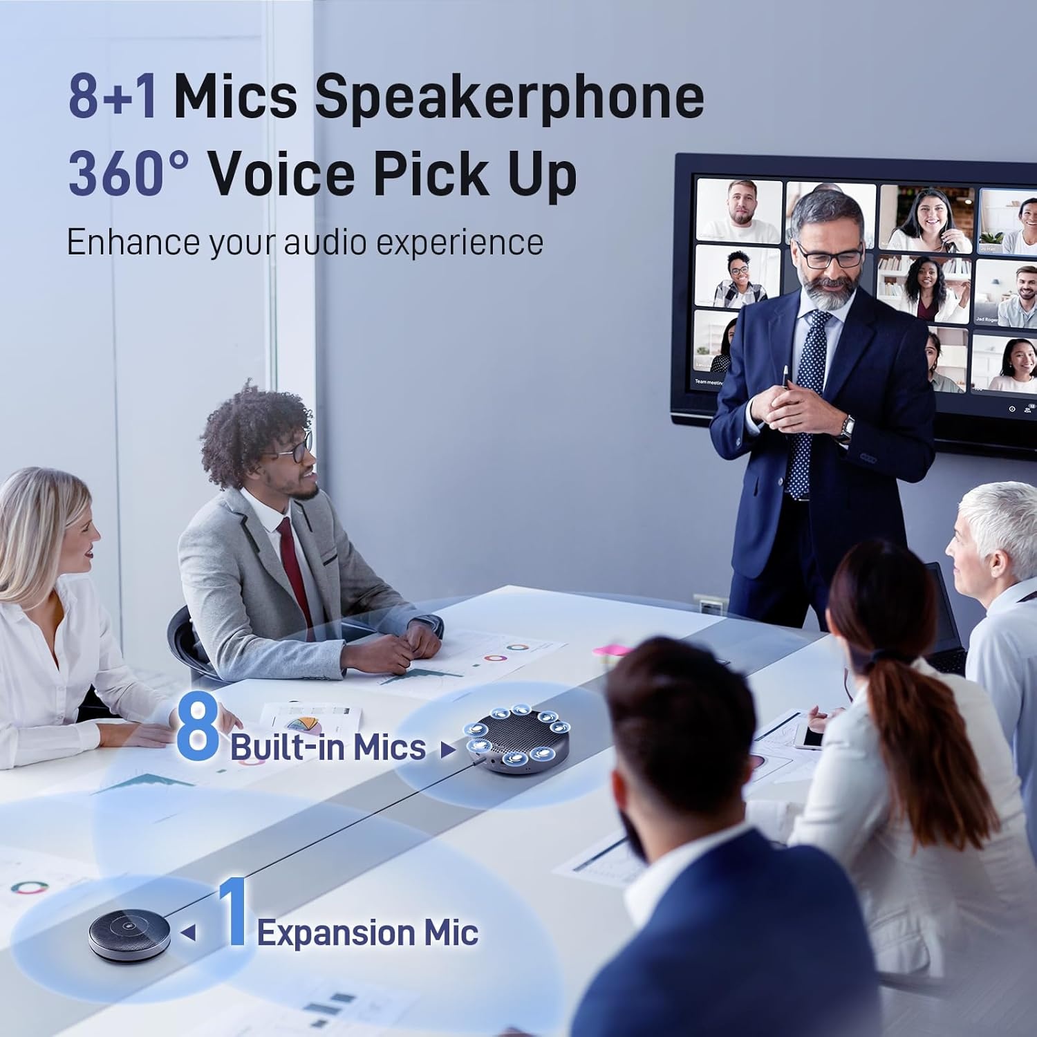 image:imageEMEET Conference Speaker and Microphone Luna 360 Voice Pickup wNoise ReductionMuteIndicator USB Bluetooth Speakerphone wDongle for 8 People Daisy Chain for 16 Compatible with Leading SoftwareLuna Plus Kit for 14