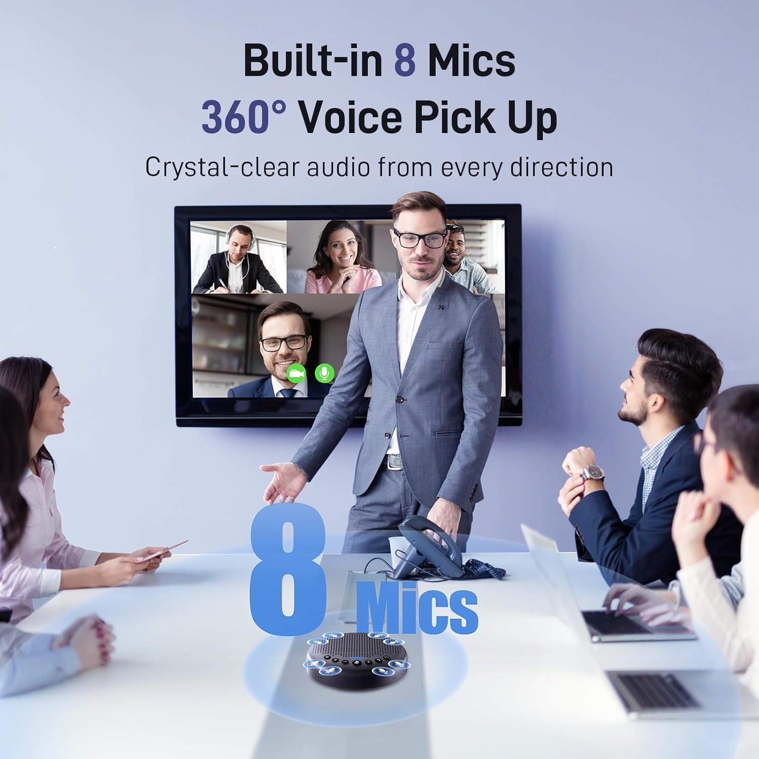 image:imageEMEET Conference Speaker and Microphone Luna 360 Voice Pickup wNoise ReductionMuteIndicator USB Bluetooth Speakerphone wDongle for 8 People Daisy Chain for 16 Compatible with Leading SoftwareLuna Plus for 10