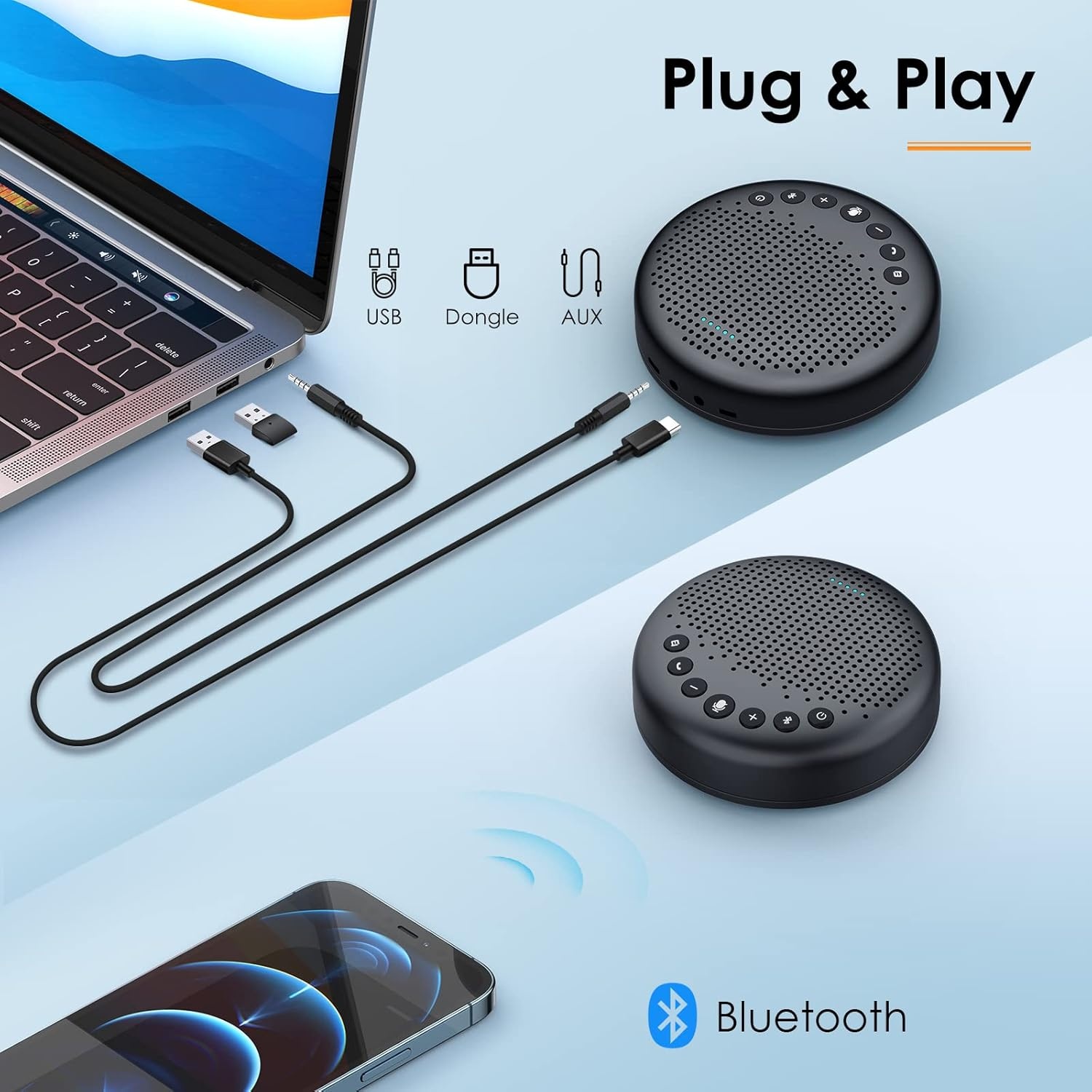 image:imageEMEET Conference Speaker and Microphone Luna 360 Voice Pickup wNoise ReductionMuteIndicator USB Bluetooth Speakerphone wDongle for 8 People Daisy Chain for 16 Compatible with Leading SoftwareBlack Luna for 8