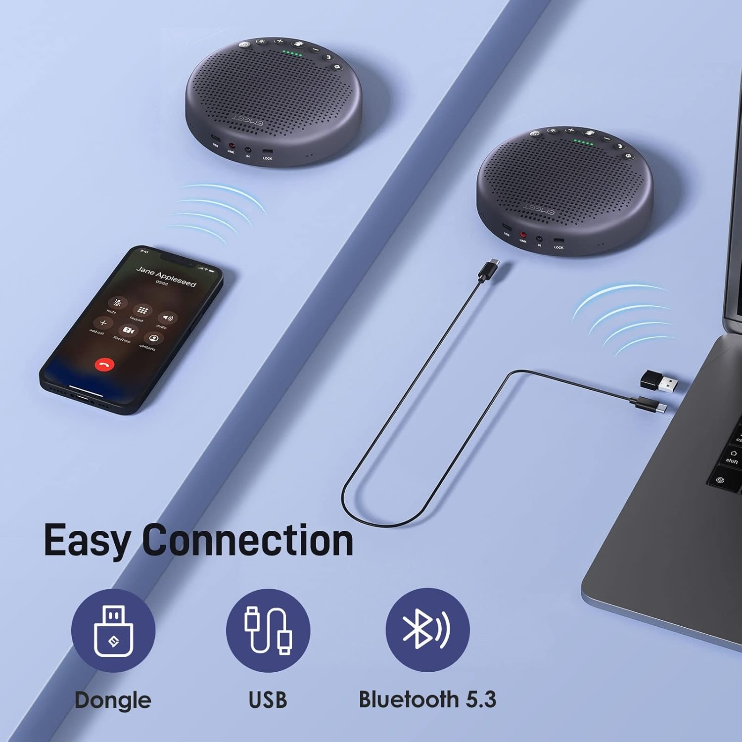 image:imageEMEET Conference Speaker and Microphone Luna 360 Voice Pickup wNoise ReductionMuteIndicator USB Bluetooth Speakerphone wDongle for 8 People Daisy Chain for 16 Compatible with Leading SoftwareLuna Plus Kit for 14