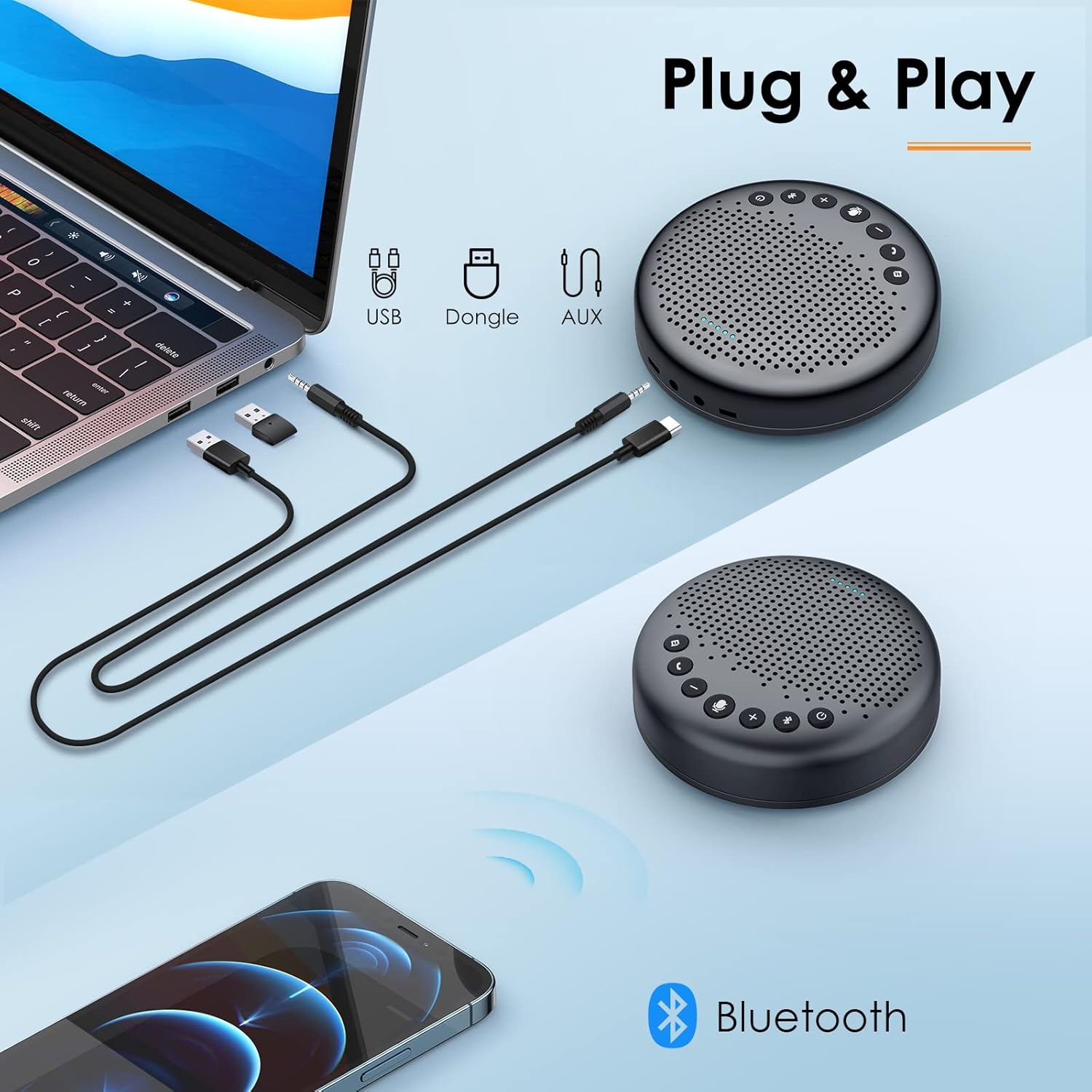 image:imageEMEET Conference Speaker and Microphone Luna 360 Voice Pickup wNoise ReductionMuteIndicator USB Bluetooth Speakerphone wDongle for 8 People Daisy Chain for 16 Compatible with Leading SoftwareGrey Luna for 8