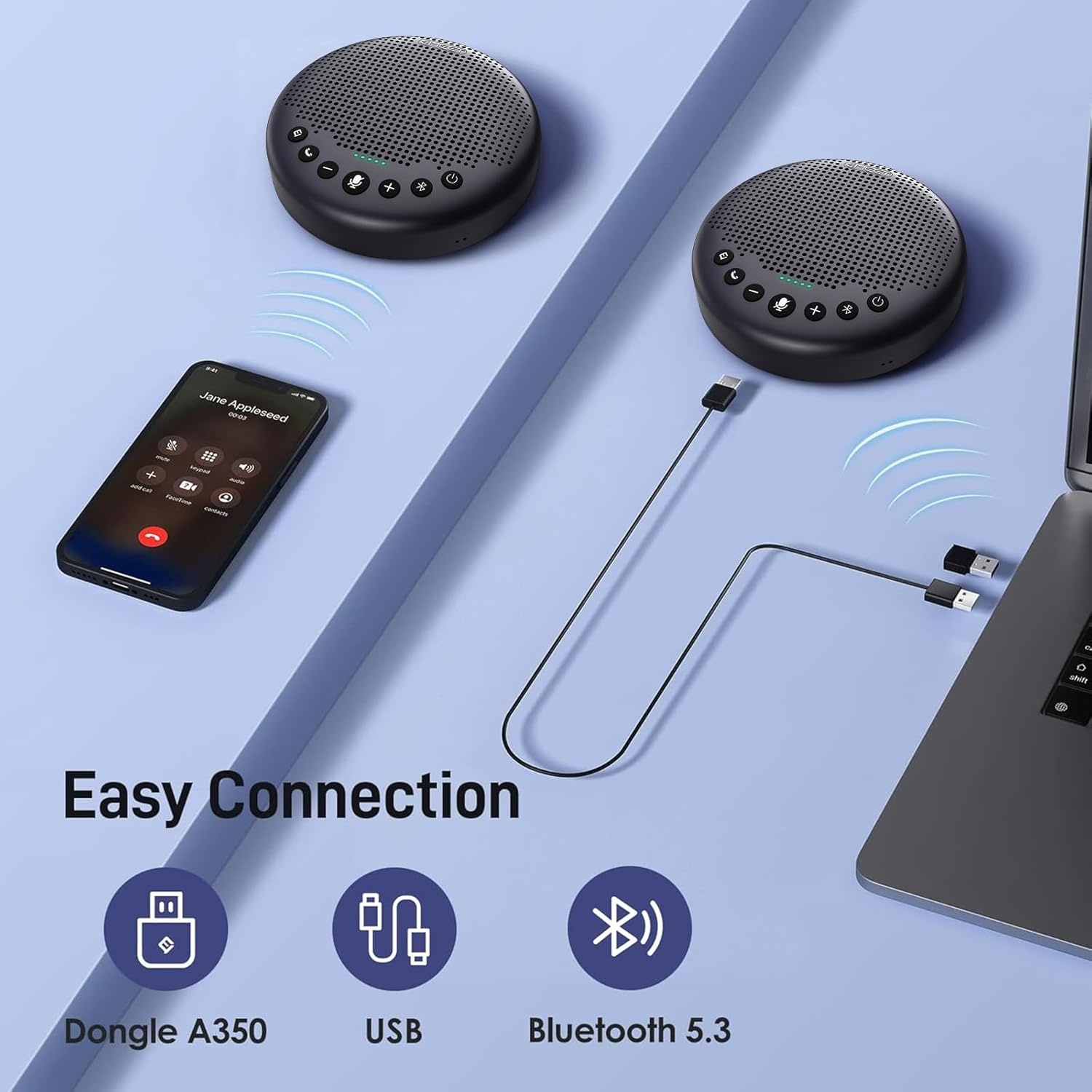 image:imageEMEET Conference Speaker and Microphone Luna 360 Voice Pickup wNoise ReductionMuteIndicator USB Bluetooth Speakerphone wDongle for 8 People Daisy Chain for 16 Compatible with Leading SoftwareLuna Plus for 10