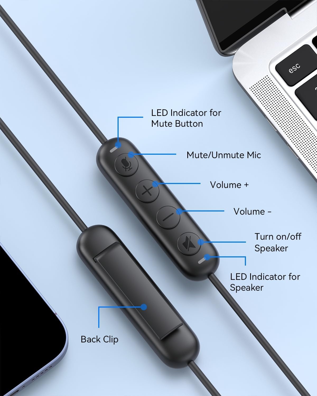 image:imageEMEET HS50 Wired Headset with Mic OnEar Computer Headphones with Noise Cancelling Microphone USBAUSBC Adjustable Design inline Control for Home Office Online Class Teams Zoom All Day Comfort