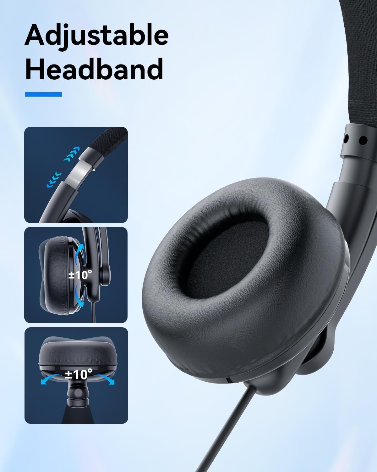 image:imageEMEET HS50 Wired Headset with Mic OnEar Computer Headphones with Noise Cancelling Microphone USBAUSBC Adjustable Design inline Control for Home Office Online Class Teams Zoom All Day Comfort