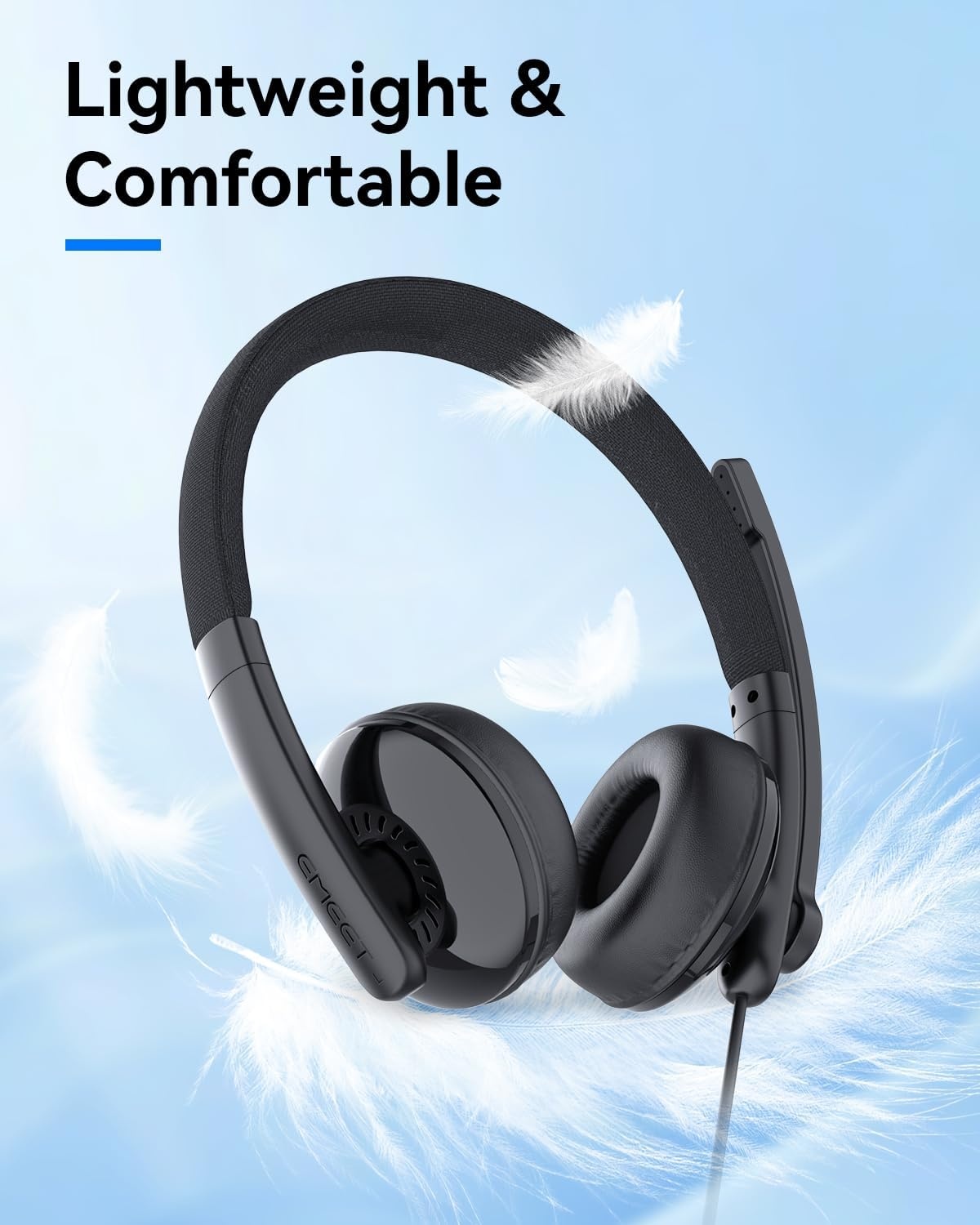 image:imageEMEET HS50 Wired Headset with Mic OnEar Computer Headphones with Noise Cancelling Microphone USBAUSBC Adjustable Design inline Control for Home Office Online Class Teams Zoom All Day Comfort
