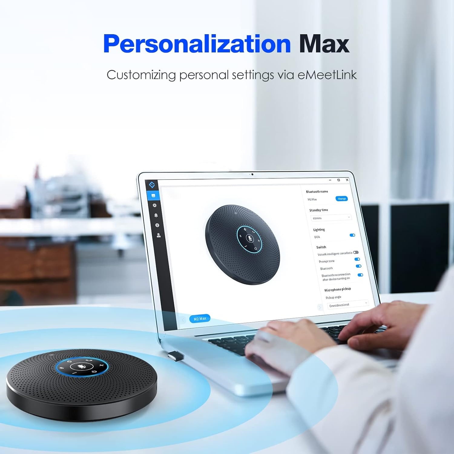 image:imageEMEET M3 Conference Speaker and Microphone Zoom Certified Bluetooth Speakerphone with 4 AI Mics 360 Voice Pickup 18H Talk Time USB 20ampBluetooth 50 with Daisy Chain for 20 People for Zoom TeamsM2max15 People