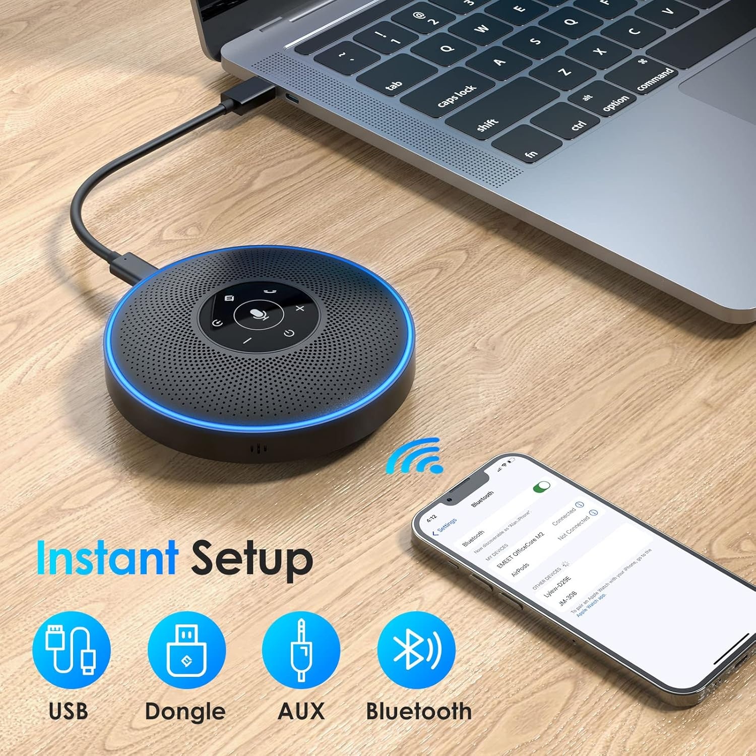 image:imageEMEET M3 Conference Speaker and Microphone Zoom Certified Bluetooth Speakerphone with 4 AI Mics 360 Voice Pickup 18H Talk Time USB 20ampBluetooth 50 with Daisy Chain for 20 People for Zoom TeamsM22016 People