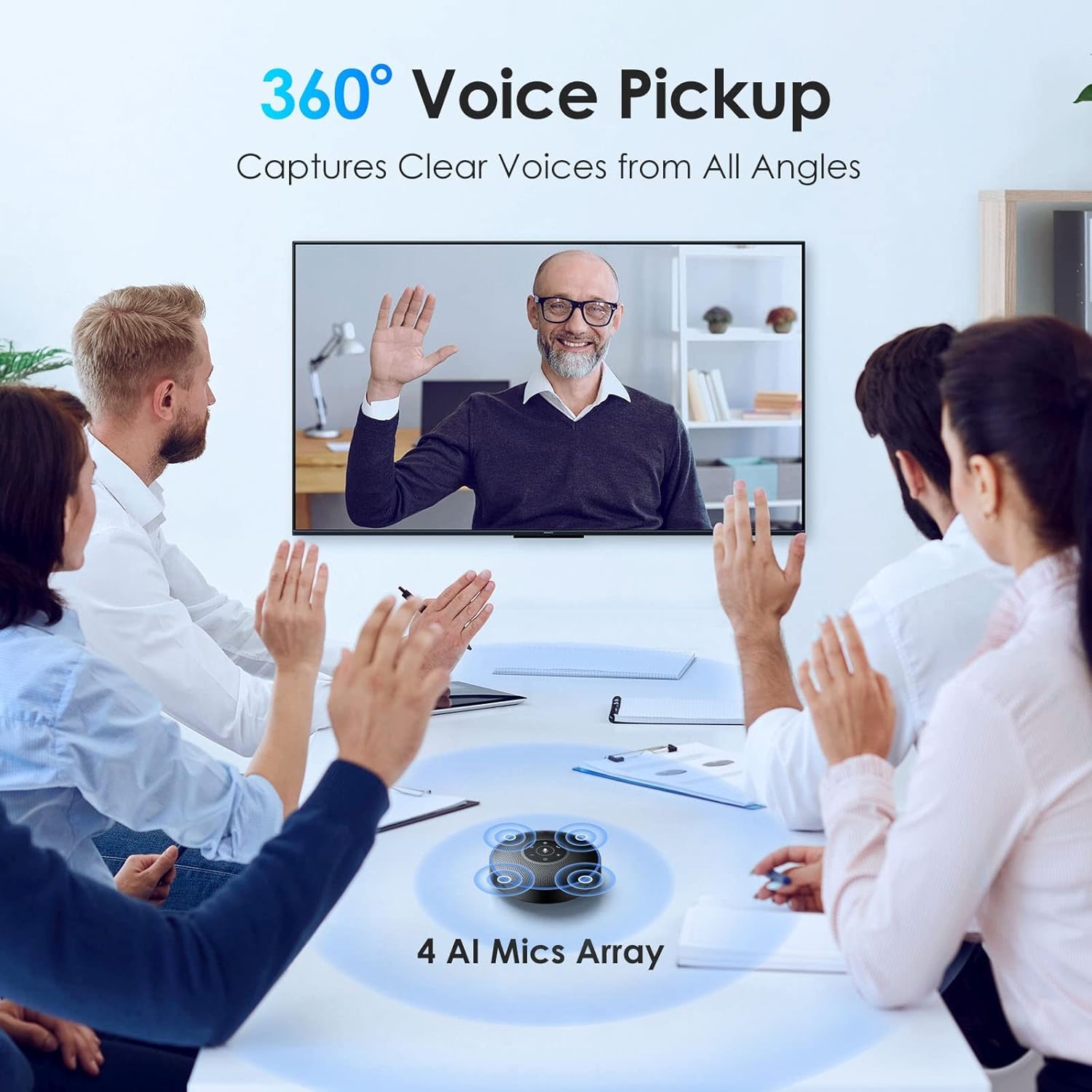 image:imageEMEET M3 Conference Speaker and Microphone Zoom Certified Bluetooth Speakerphone with 4 AI Mics 360 Voice Pickup 18H Talk Time USB 20ampBluetooth 50 with Daisy Chain for 20 People for Zoom TeamsM22016 People