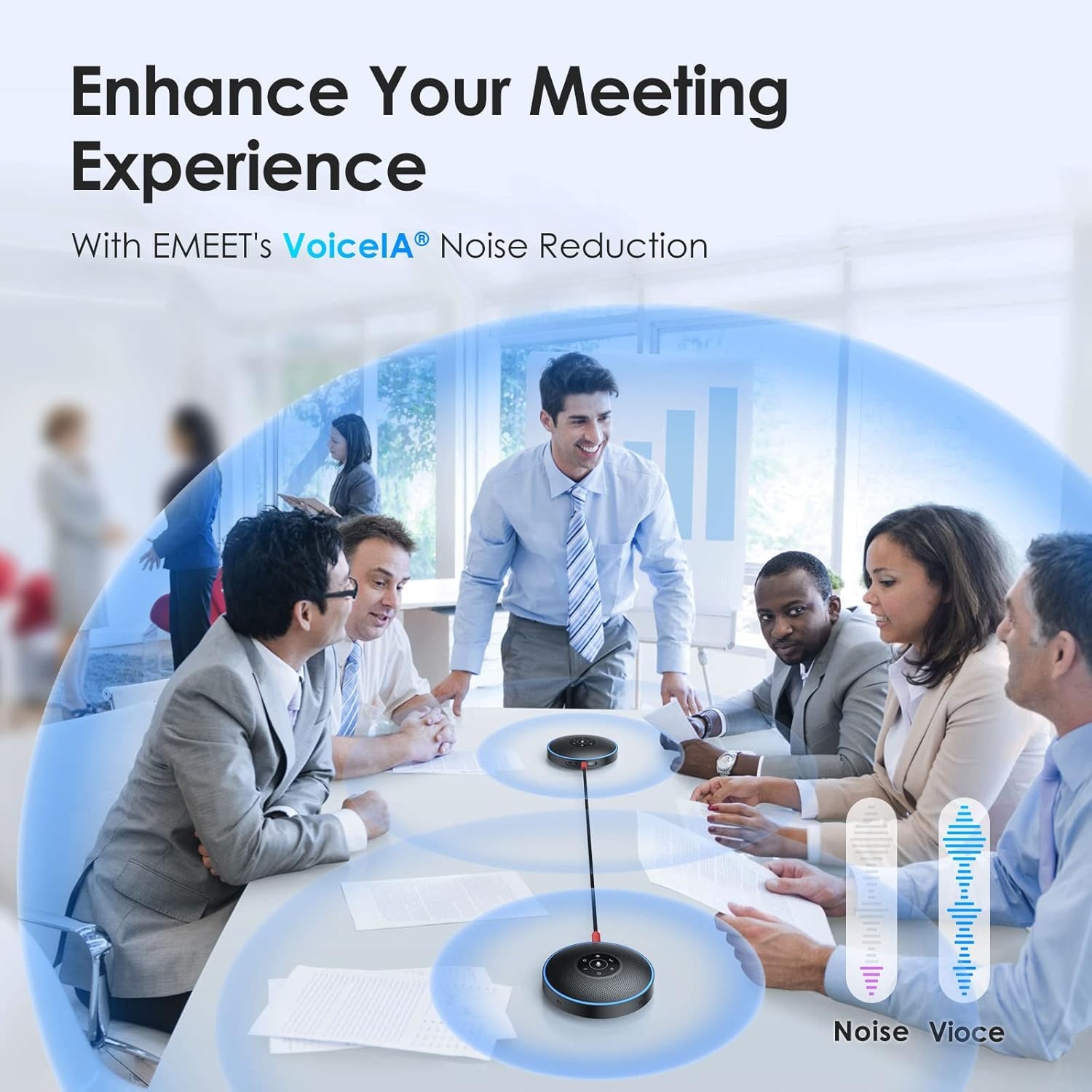 image:imageEMEET M3 Conference Speaker and Microphone Zoom Certified Bluetooth Speakerphone with 4 AI Mics 360 Voice Pickup 18H Talk Time USB 20ampBluetooth 50 with Daisy Chain for 20 People for Zoom TeamsM22016 People