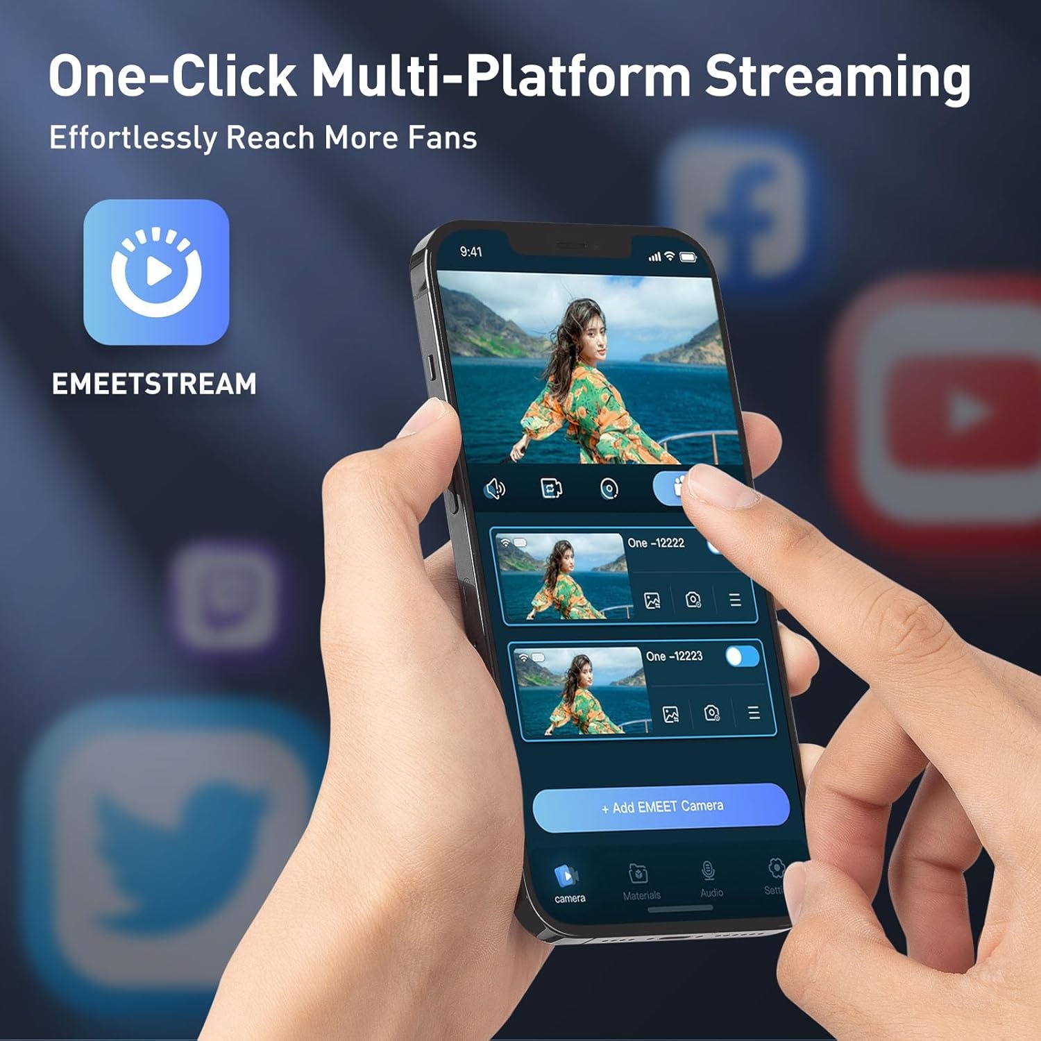 image:imageEMEET StreamCam One Wireless Streaming Camera with Tripod 1080p HD Video Quality Intelligent App Control Multicam Support 1 Detachable Mic amp 2 Builtin Noise Reduction Mics 8H Streaming Battery