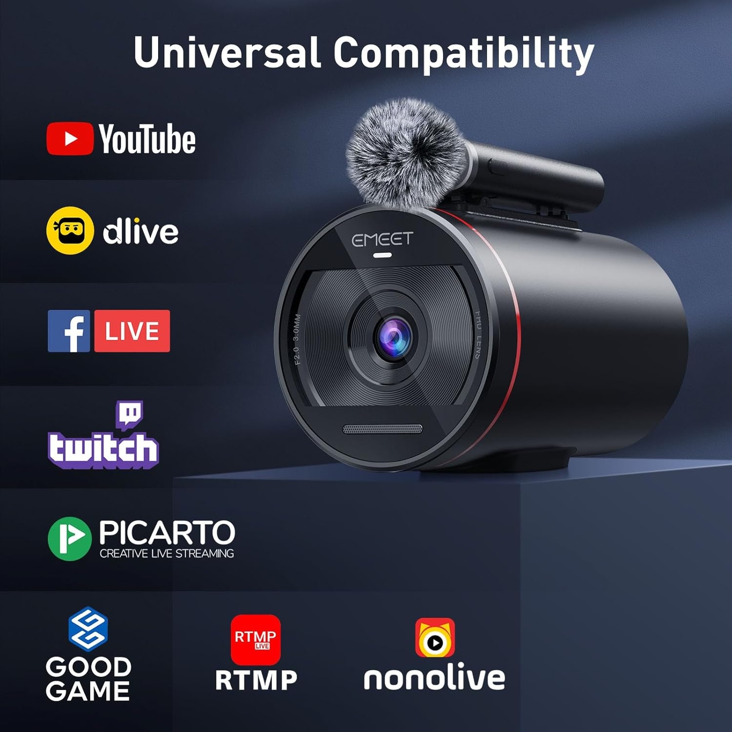 image:imageEMEET StreamCam One Wireless Streaming Camera with Tripod 1080p HD Video Quality Intelligent App Control Multicam Support 1 Detachable Mic amp 2 Builtin Noise Reduction Mics 8H Streaming Battery