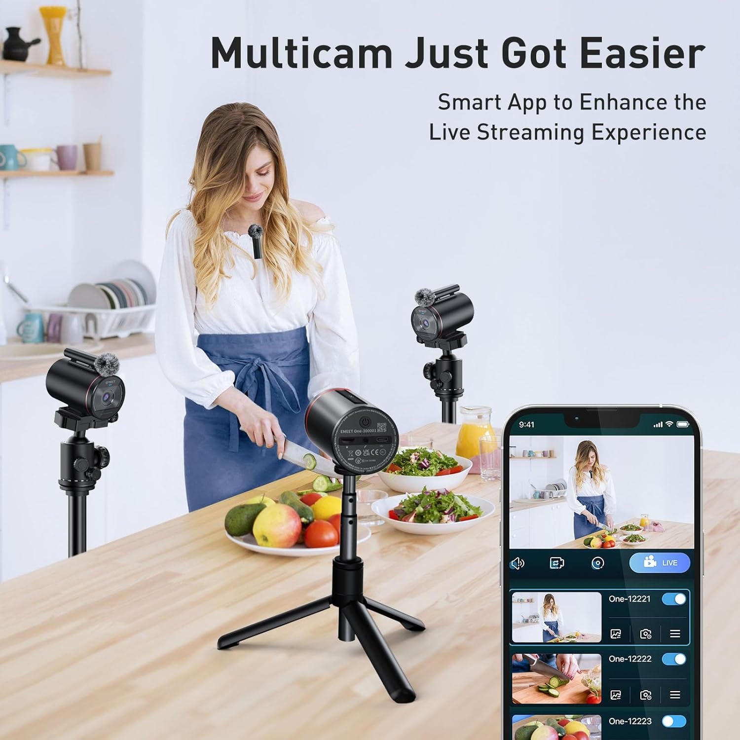 image:imageEMEET Streamcam One Wireless Streaming Camera 1080P HD Webcam with Sony Sensor Multicam support 1 Detachable Mic amp 2 Builtin Noise Reduction Mics 8H Streaming Battery for YoutubeTwitchFacebook