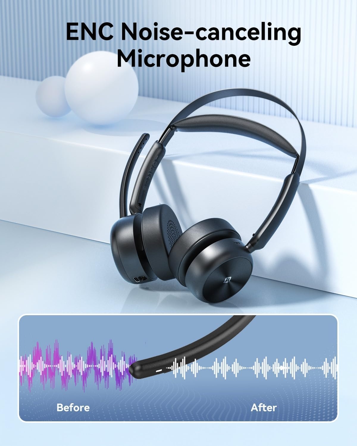 image:imageEMEET Wireless Headset HS80 Gen2 Bluetooth Headset with Noise Canceling Microphone Charging Base Mute Button 24G Wireless USB Dongle 46hrs Work Time for PCCall CenterZoomSkype