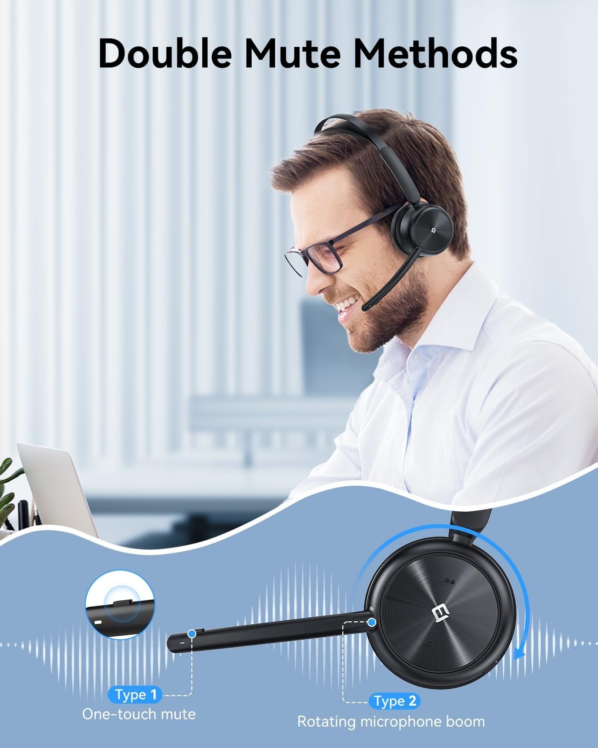 image:imageEMEET Wireless Headset HS80 Gen2 Bluetooth Headset with Noise Canceling Microphone Charging Base Mute Button 24G Wireless USB Dongle 46hrs Work Time for PCCall CenterZoomSkype
