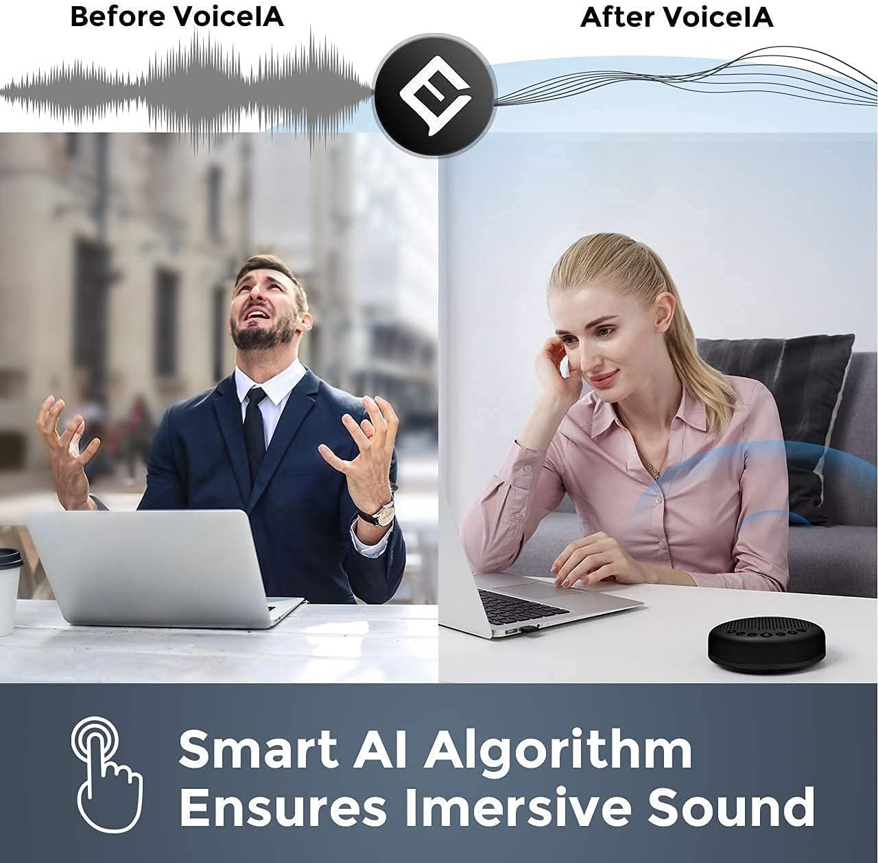 image:imageLuna SpeakerphoneDaisy Chain Cable Luna Computer Speaker with Microphone 2pcs wCable Conference Microphone for Home Office amp Meeting up to 12 People Speakerphone Idea for Business Gift Black