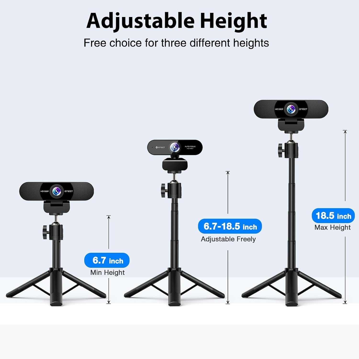 image:imageWebcam Tripod EMEET Professional Webcam Mini Tripod Adjustable Heights with 360 Swivel Head PortableampLightweight Stable Use Universal Compatible for Most WebcamsPhonesGoProsMirrorless Cameras