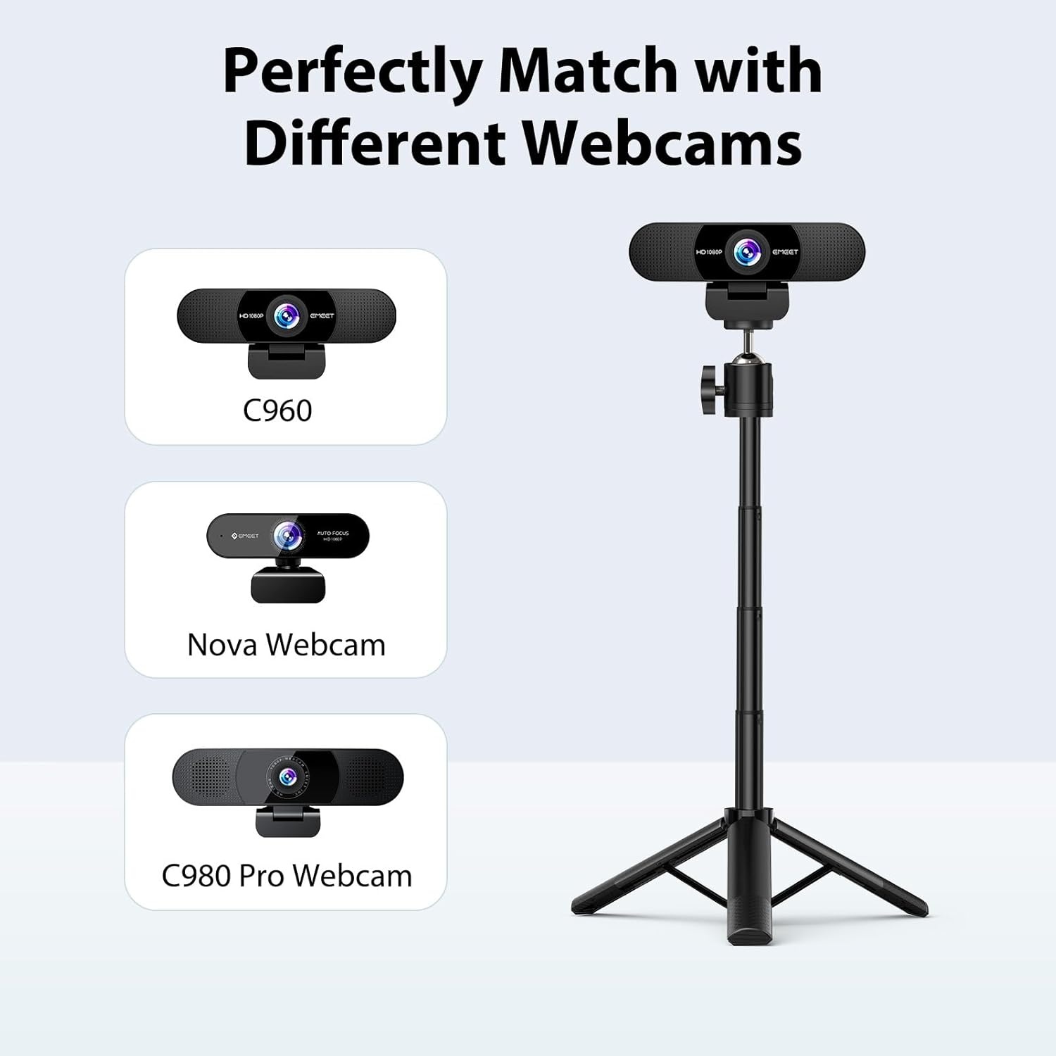 image:imageWebcam Tripod EMEET Professional Webcam Mini Tripod Adjustable Heights with 360 Swivel Head PortableampLightweight Stable Use Universal Compatible for Most WebcamsPhonesGoProsMirrorless Cameras