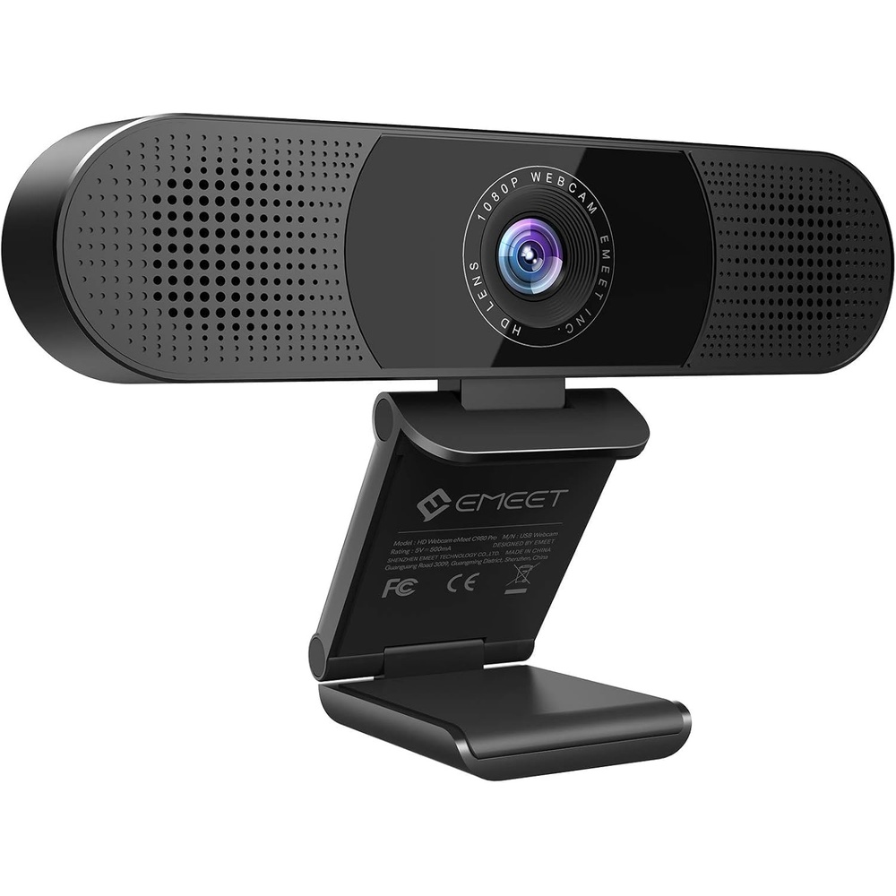 image:imageEMEET C980 PRO 3in1 1080P Webcam with Microphone and Speaker 6098 Wide Angle Webcam w 4 Noise Cancel Mics 2 Speakers Auto Low Light Correction WCover USB Camera for Online ConferenceClass1080P with 4Mics 2Speakers