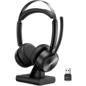 image:imageEMEET Wireless Headset HS80 Gen2 Bluetooth Headset with Noise Canceling Microphone Charging Base Mute Button 24G Wireless USB Dongle 46hrs Work Time for PCCall CenterZoomSkype