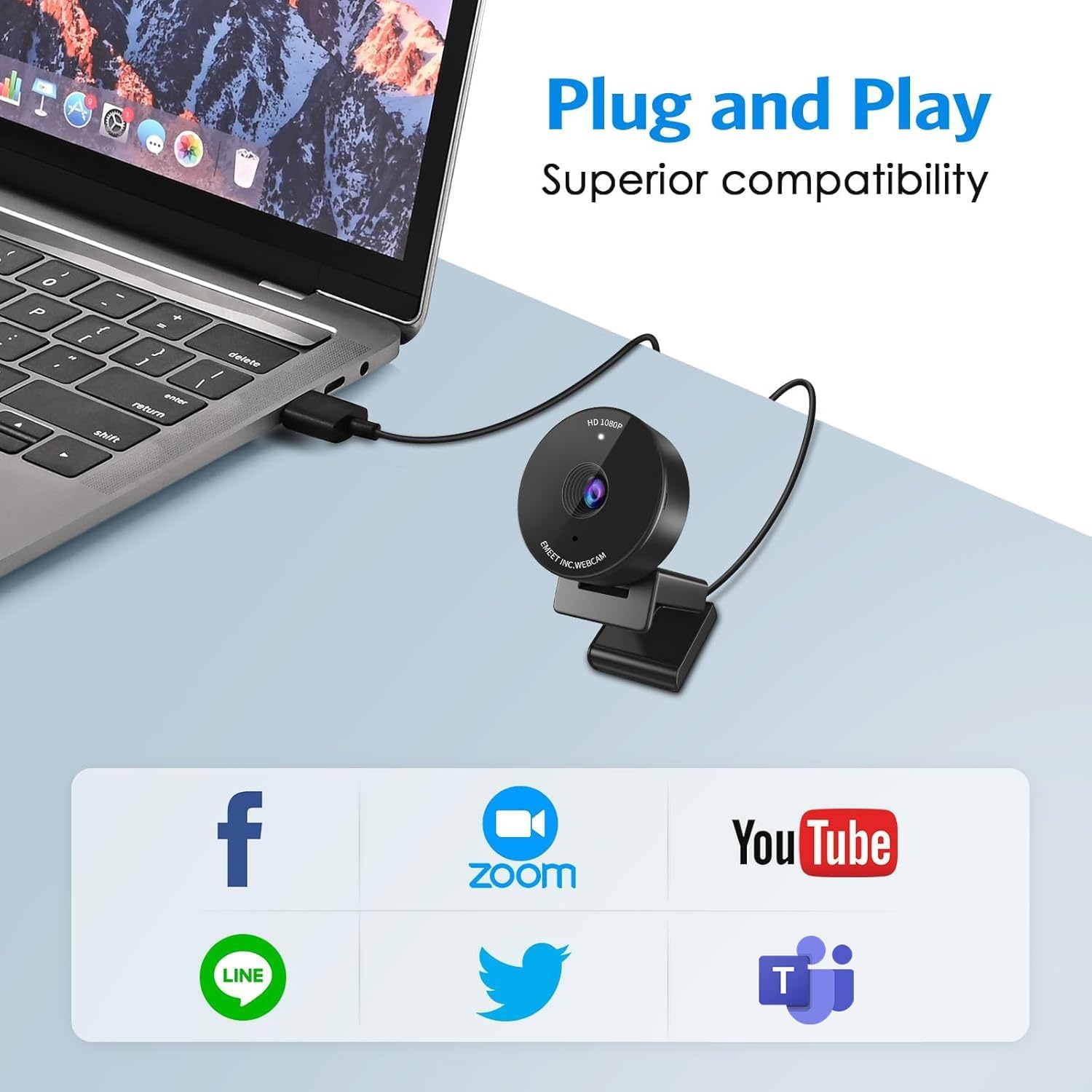 image:imageEMEET C950 1080P Webcam USB Webcam with Microphone amp Physical Privacy Cover Auto Light Correction Fixed Focus USB Plug amp Play Ultra Web Cam w 70View for MeetingOnline ClassesZoomYouTube1080P Ultimate Cost Effective