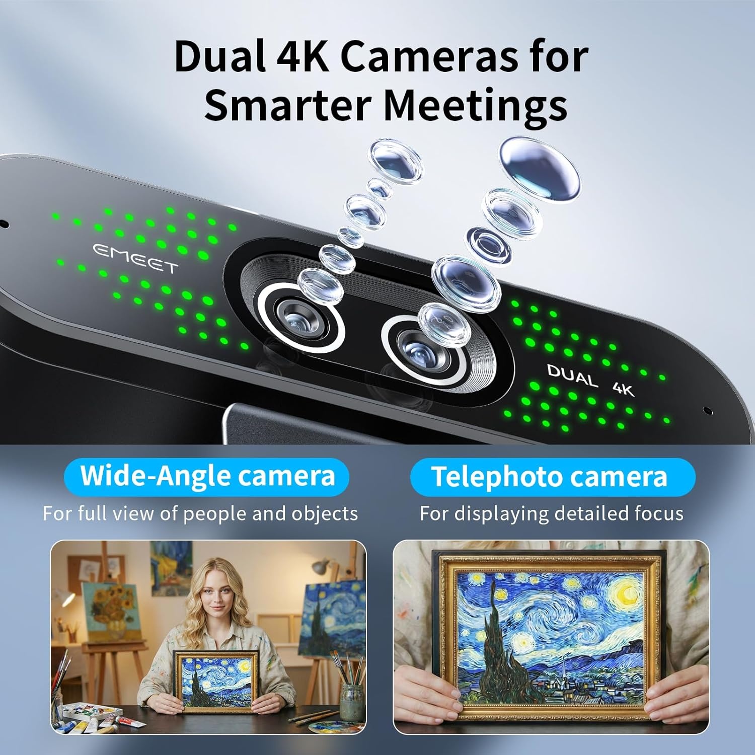 image:imageEMEET NOVA 4K Webcam for PC Ultra 4K HD PDAF Autofocus Dual Omnidirectional Mics 73 FOV Auto Light Correction USBA Privacy Cover Ideal for HighEnd Business MeetingsampLive Streaming4K DualCamera Remote