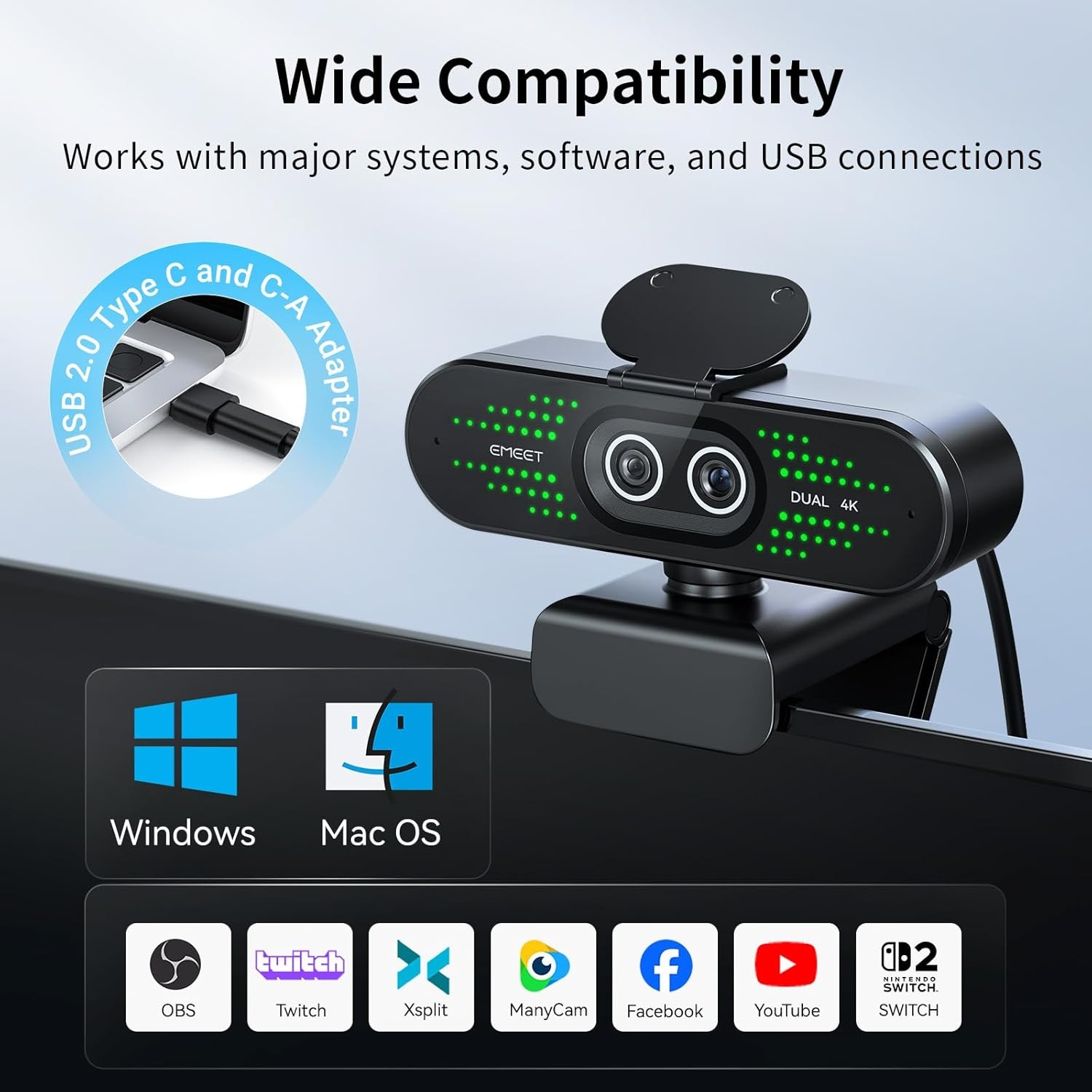 image:imageEMEET NOVA 4K Webcam for PC Ultra 4K HD PDAF Autofocus Dual Omnidirectional Mics 73 FOV Auto Light Correction USBA Privacy Cover Ideal for HighEnd Business MeetingsampLive Streaming4K DualCamera Remote