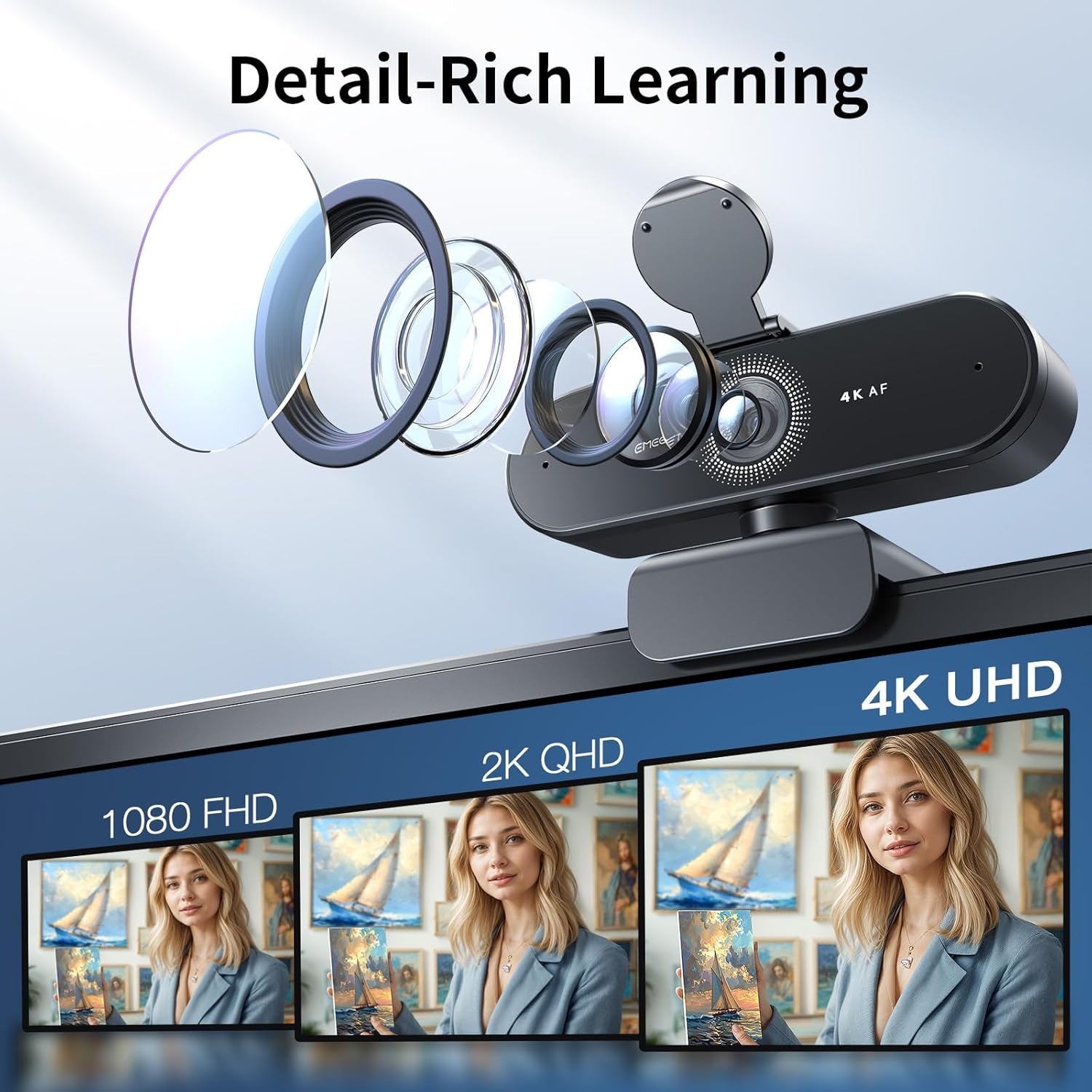 image:imageEMEET NOVA 4K Webcam for PC Ultra 4K HD PDAF Autofocus Dual Omnidirectional Mics 73 FOV Auto Light Correction USBA Privacy Cover Ideal for HighEnd Business MeetingsampLive Streaming4K PDAF Focus 2 Mics