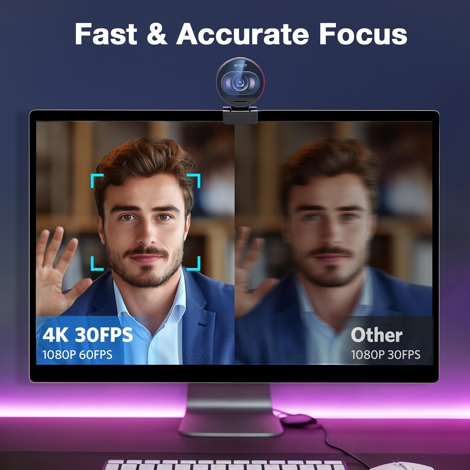 image:imageEMEET S600 4K Webcam for Streaming Sony 1255 Sensor PDAF Autofocus 1080P60FPS 2 Noise Reduction Mics Builtin Privacy Cover 73 FOV Streaming Camera for Live CommerceGamingBeautyS600 Sony Sensor with Tripod