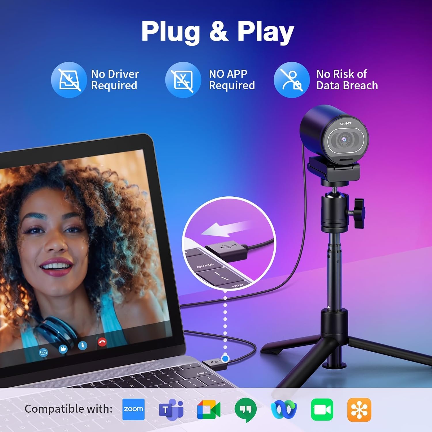 image:imageEMEET S600 4K Webcam for Streaming Sony 1255 Sensor PDAF Autofocus 1080P60FPS 2 Noise Reduction Mics Builtin Privacy Cover 73 FOV Streaming Camera for Live CommerceGamingBeautyS600 Sony Sensor with Tripod