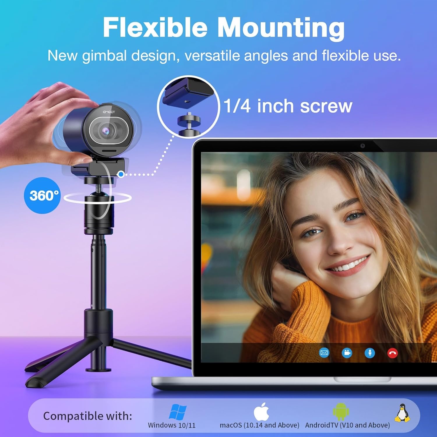 image:imageEMEET S600 4K Webcam for Streaming Sony 1255 Sensor PDAF Autofocus 1080P60FPS 2 Noise Reduction Mics Builtin Privacy Cover 73 FOV Streaming Camera for Live CommerceGamingBeautyS600 Sony Sensor with Tripod