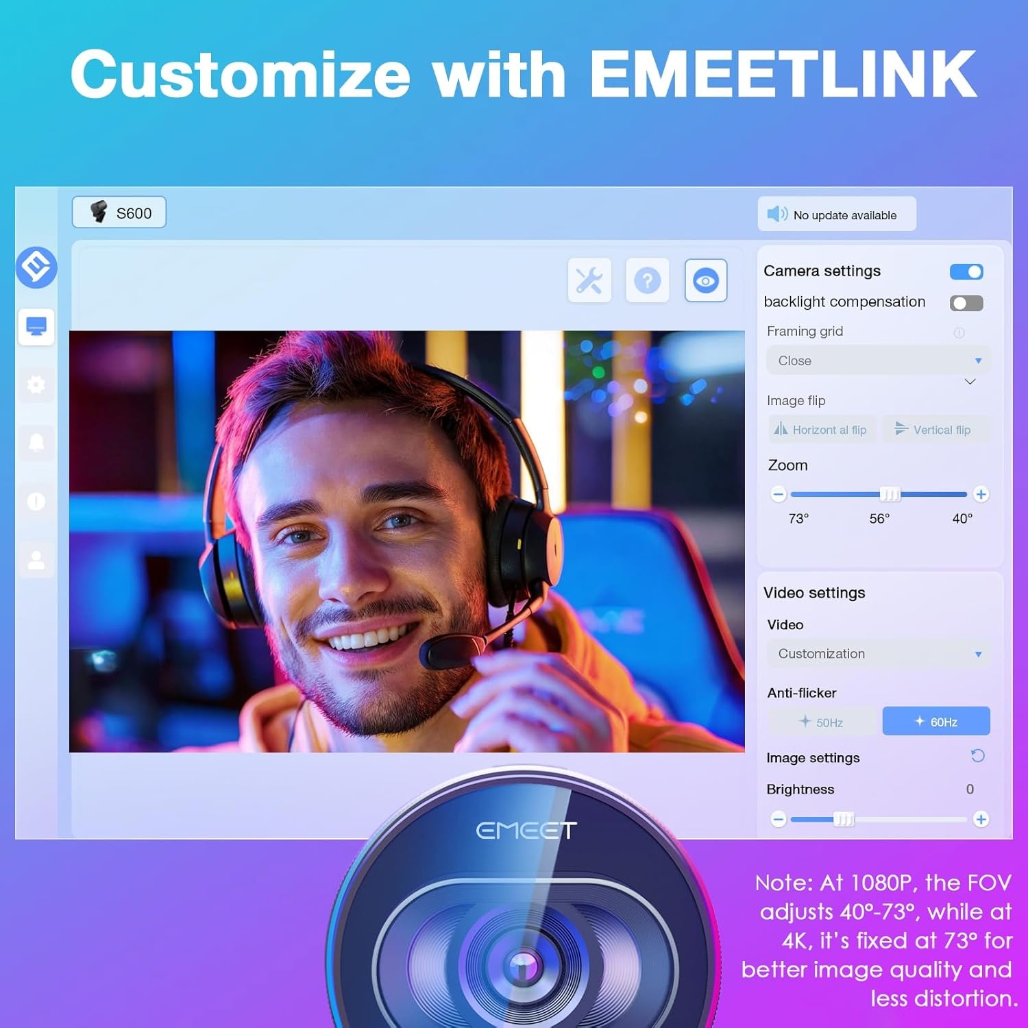 image:imageEMEET S600 4K Webcam for Streaming Sony 1255 Sensor PDAF Autofocus 1080P60FPS 2 Noise Reduction Mics Builtin Privacy Cover 73 FOV Streaming Camera for Live CommerceGamingBeautyS600 Sony Sensor with Tripod