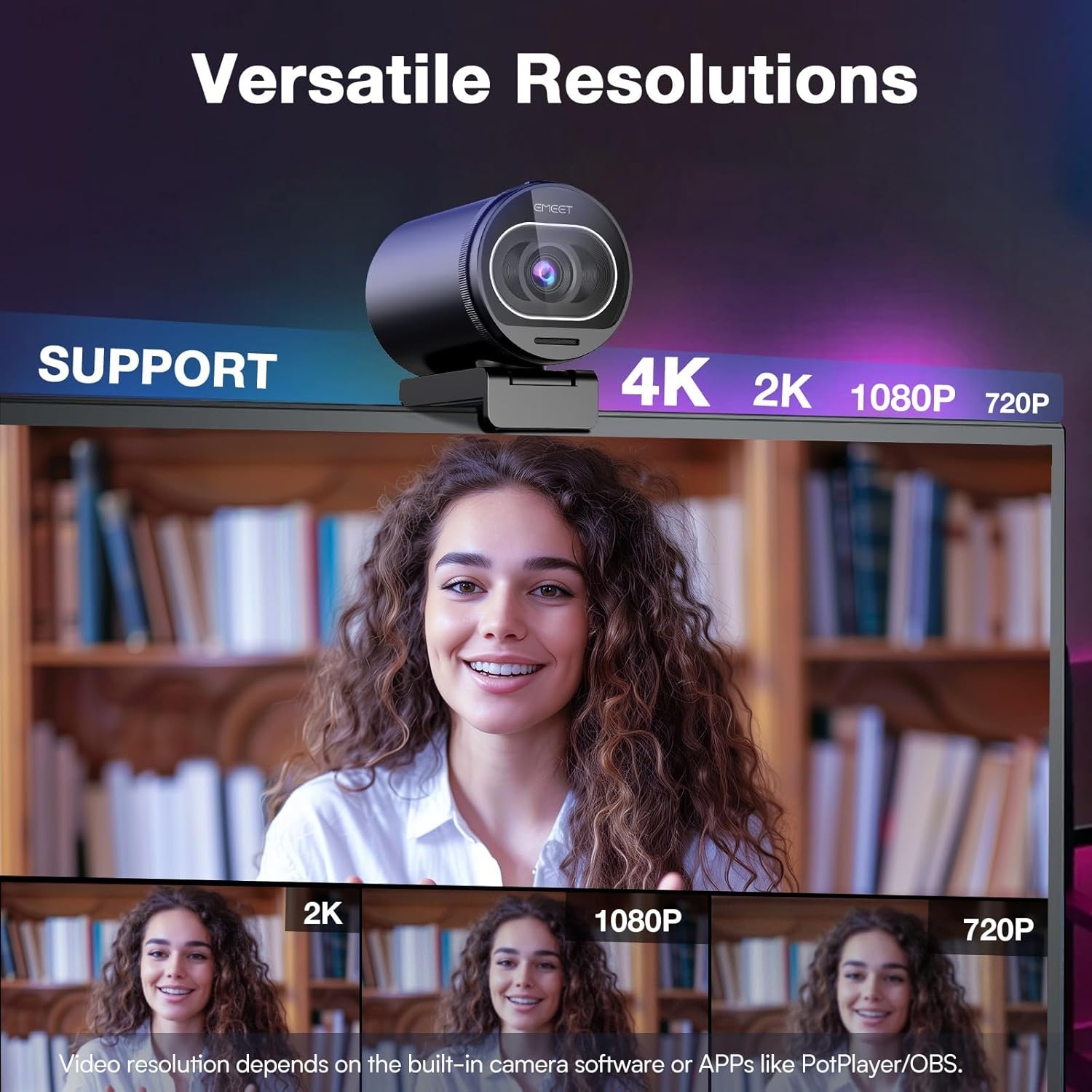 image:imageEMEET S600 4K Webcam for Streaming Sony 1255 Sensor PDAF Autofocus 1080P60FPS 2 Noise Reduction Mics Builtin Privacy Cover 73 FOV Streaming Camera for Live CommerceGamingBeautyS600 Sony Sensor with Tripod
