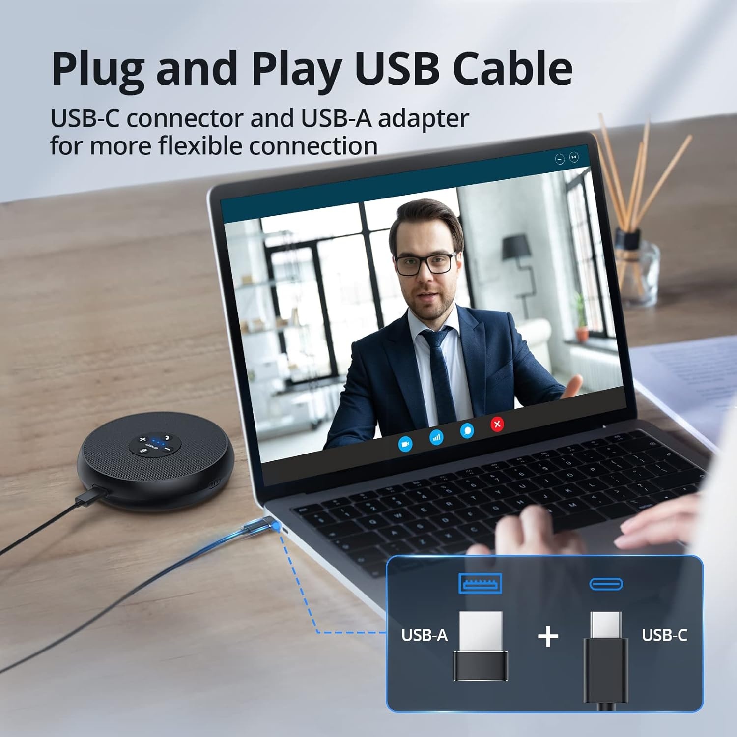 image:imageEMEET USB Speakerphone M1A Zoom Certified AI Mics 360Voice Pickup USB Type CA PlugampPlay Computer Speakers with Microphone Fast Mute Noise Reduction Echo Cancellation for 58 People for Zoom TeamsZoom Certified USB M1A for 6 People