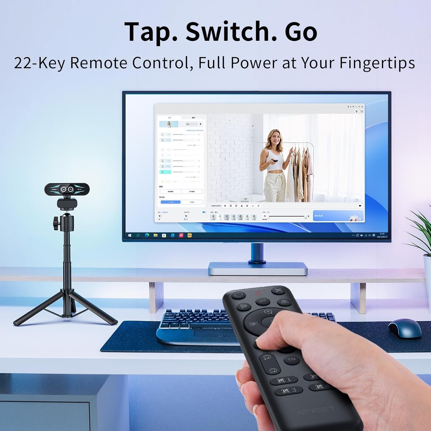 image:imageEMEET C60E DualCamera 4K Webcam for Streaming WideAngle and Telephoto Cameras Max 11X Hybrid Zoom amp PDAF Autofocus Remote Control RGB Lighting 2 Mics Ideal for Livestreaming and Online MeetingDualCamera w Remote