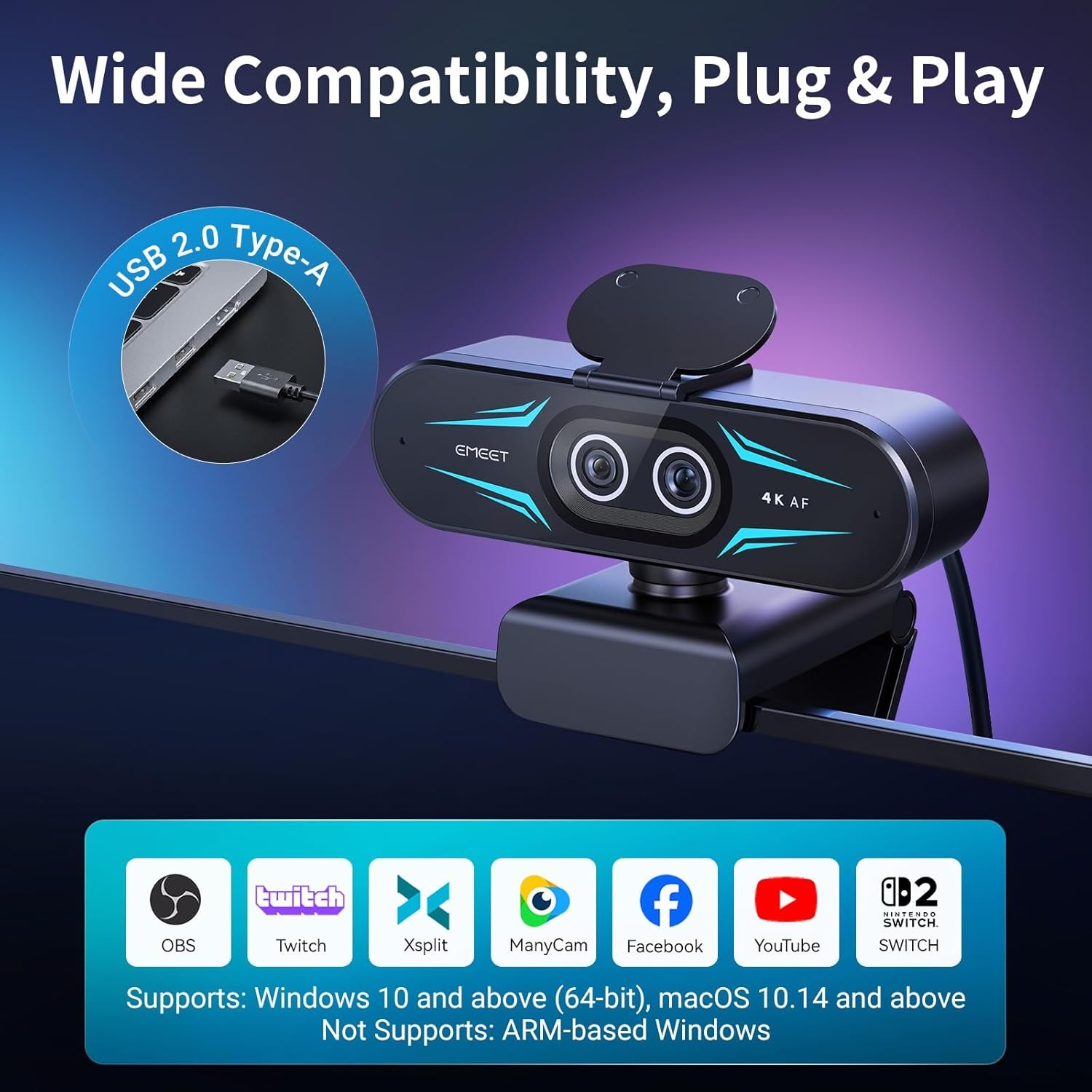 image:imageEMEET C60E DualCamera 4K Webcam for Streaming WideAngle and Telephoto Cameras Max 11X Hybrid Zoom amp PDAF Autofocus Remote Control RGB Lighting 2 Mics Ideal for Livestreaming and Online MeetingDualCamera w Remote